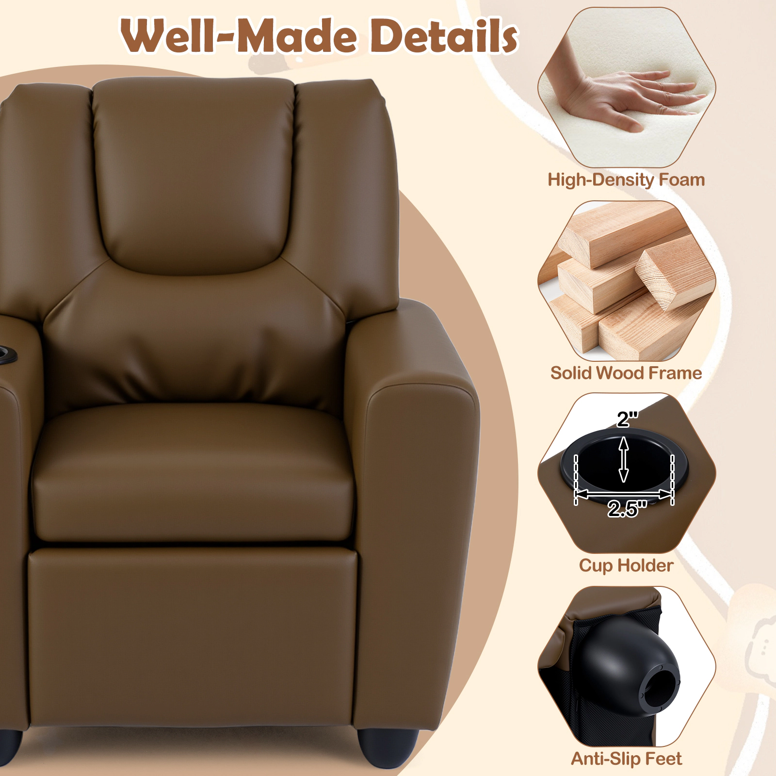 SUGIFT Kids Recliner Chair Push Back Toddler Armchair with Cup Holder
