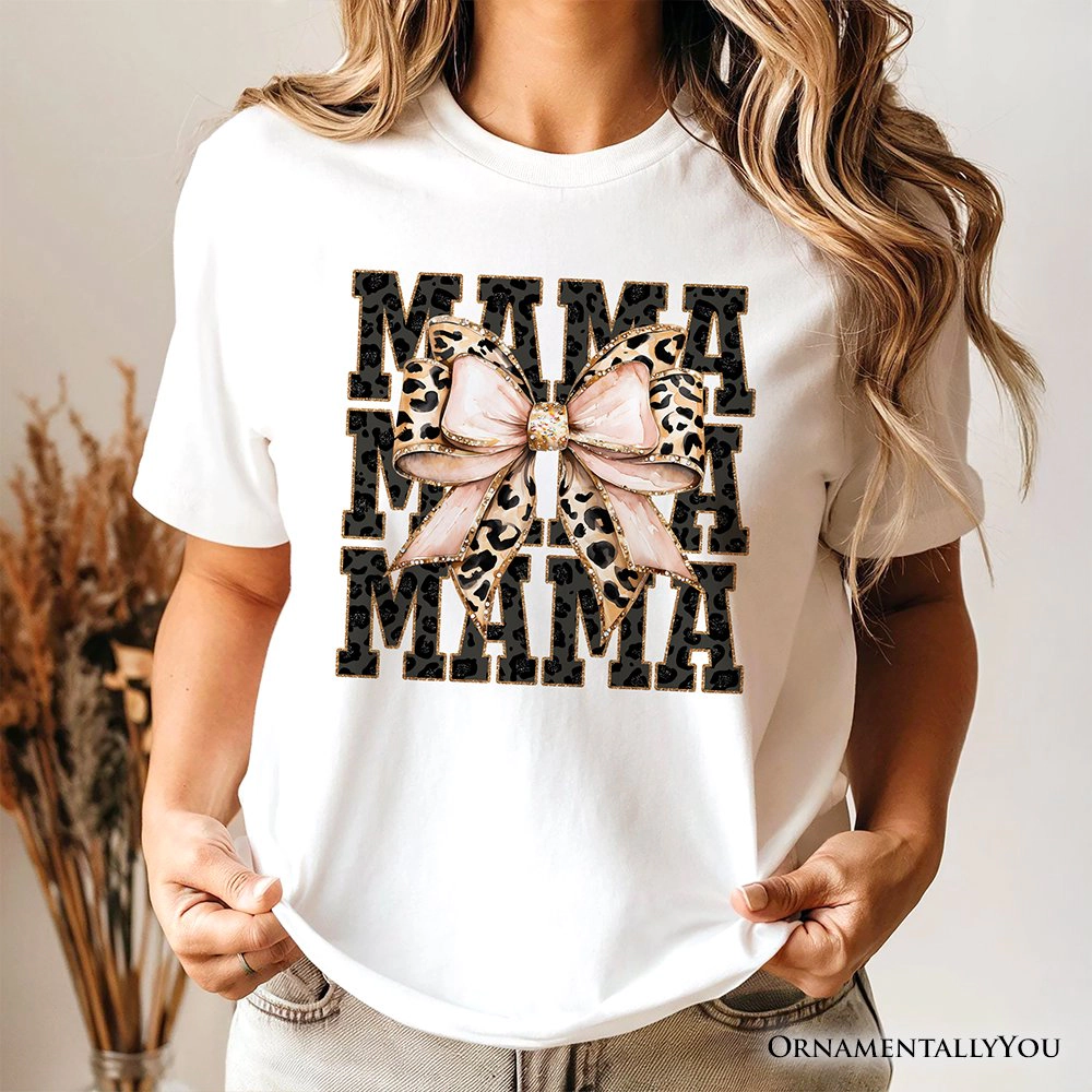 OrnamentallyYou Womens Glitter Leopard Mama T-Shirt