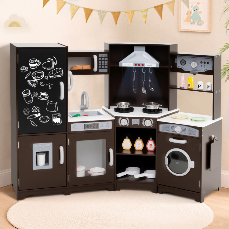 Hivvago Corner Wooden Play Kitchen with Lights and Sounds Large Pretend Set
