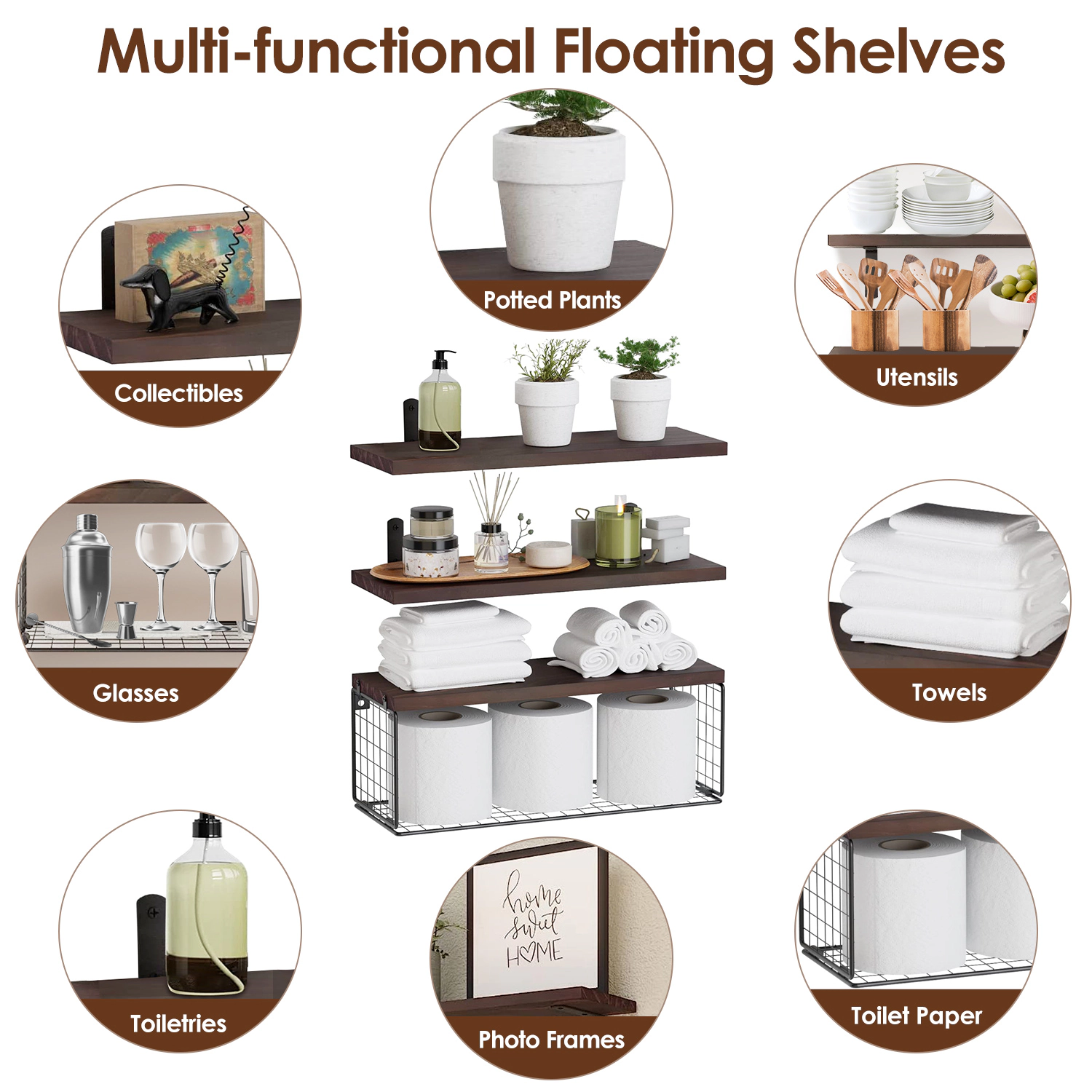 NEW Home Unisex 2-in-1 Wooden Floating Shelves