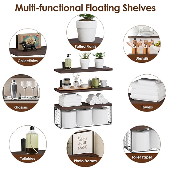 GBruno 2-in-1 Wooden Floating Shelves