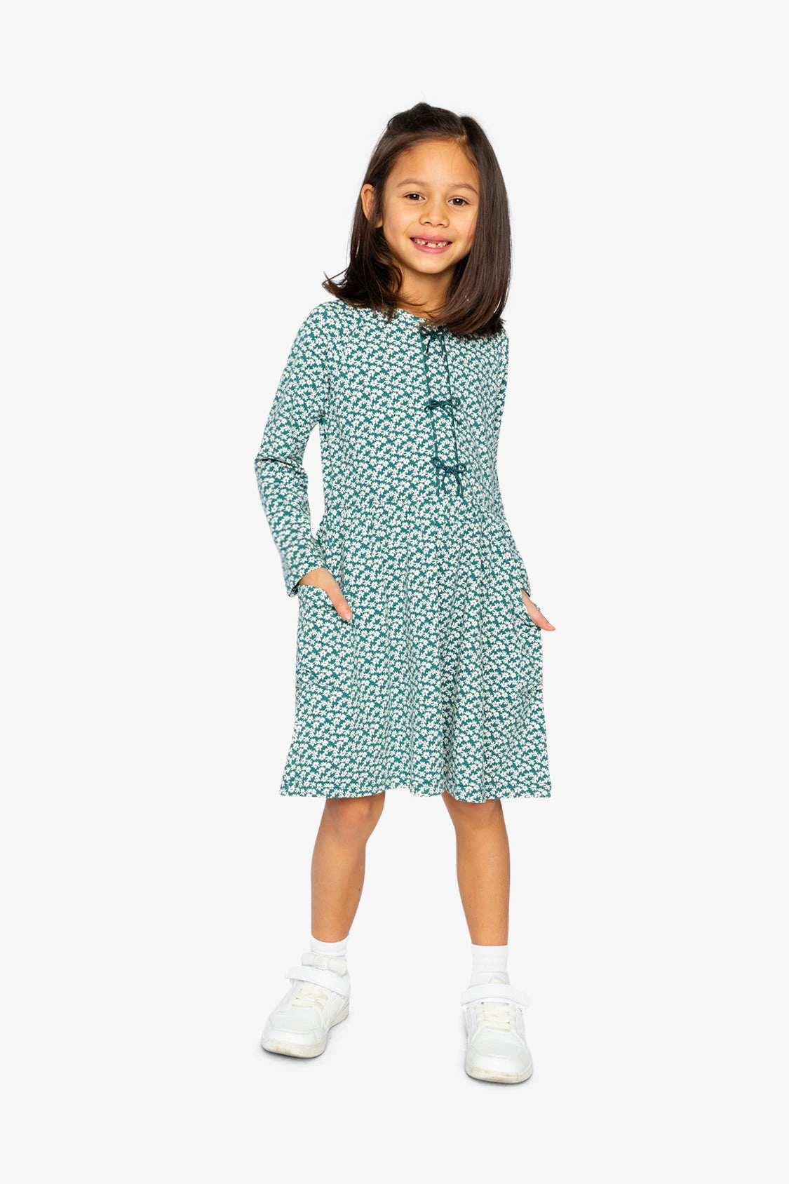 Deux par Girls Floral Print Patch-Pocket Organic Cotton Dress