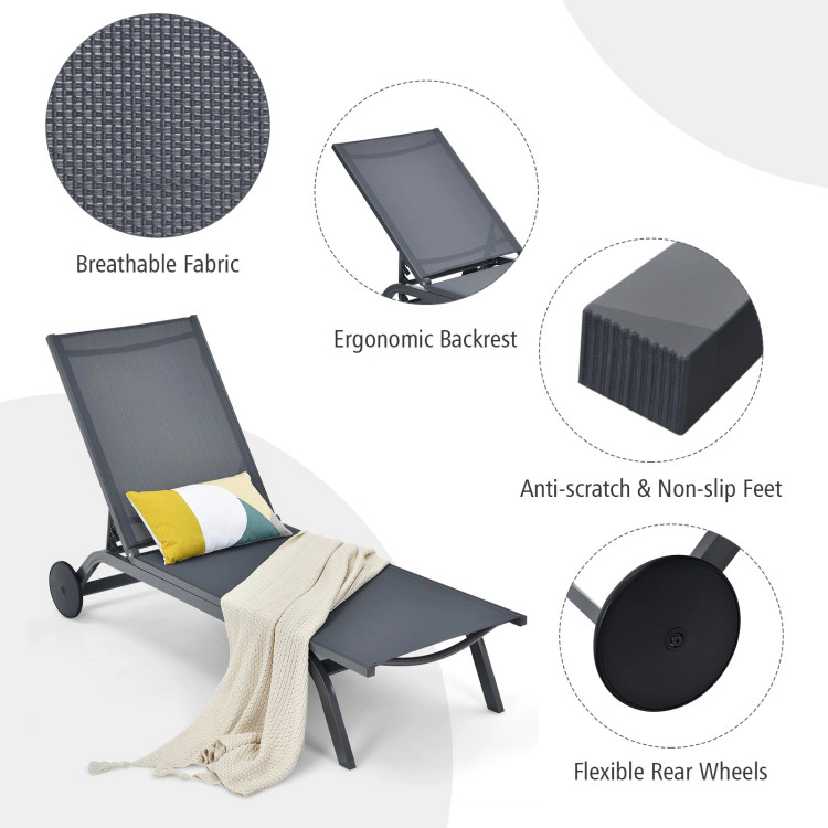 Hivvago 6-Position Adjustable Fabric Outdoor Patio Recliner Chair