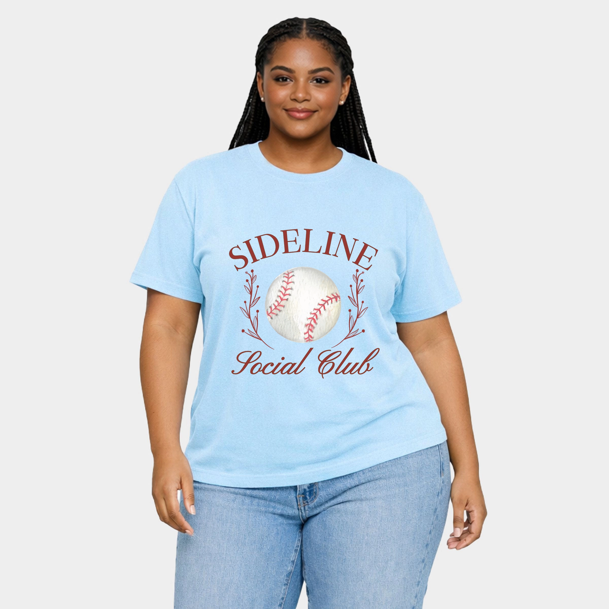 Simply Sage Market - Baseball Sideline Social Club Women's Plus Sized Garment Dyed Graphic T-Shirt