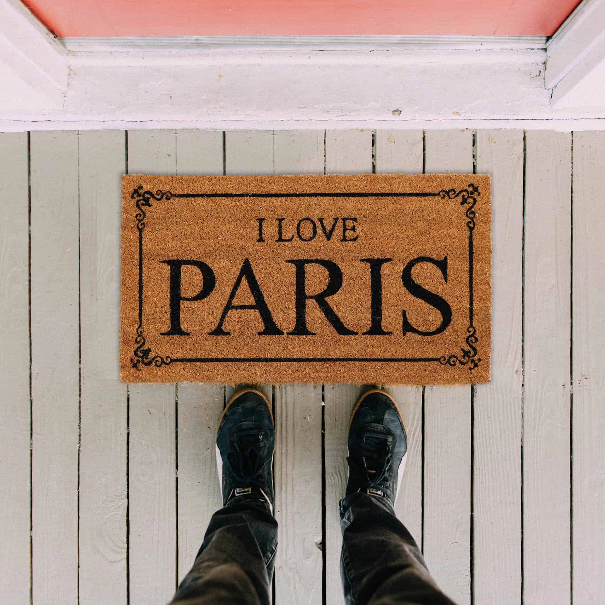 Evideco French Home Goods Natural I Love Paris Coir Doormat 24 x 13 Inches