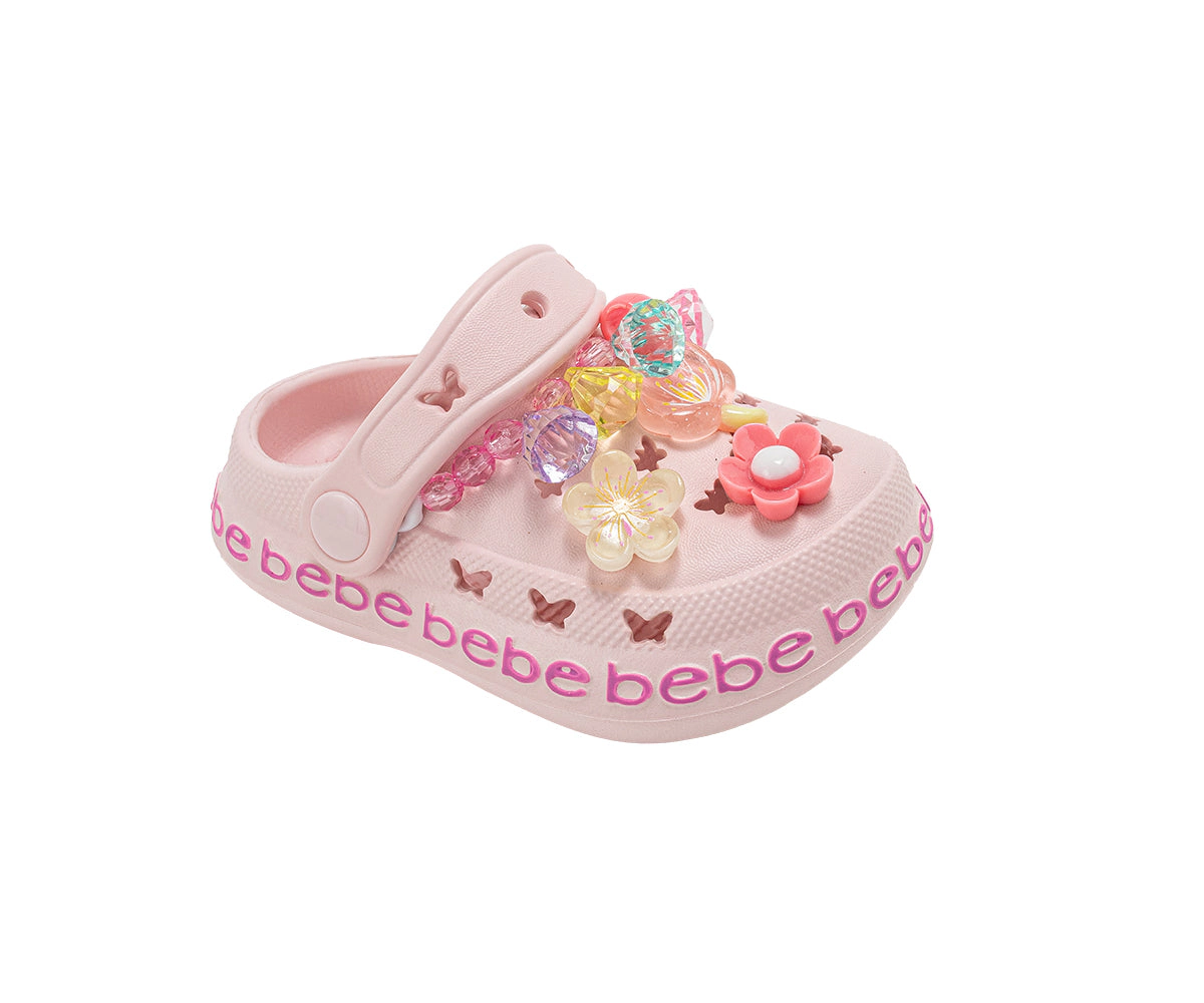 bebe Toddler Girl's EVA Clog Sandals with Charm Detail Slip On Shoes