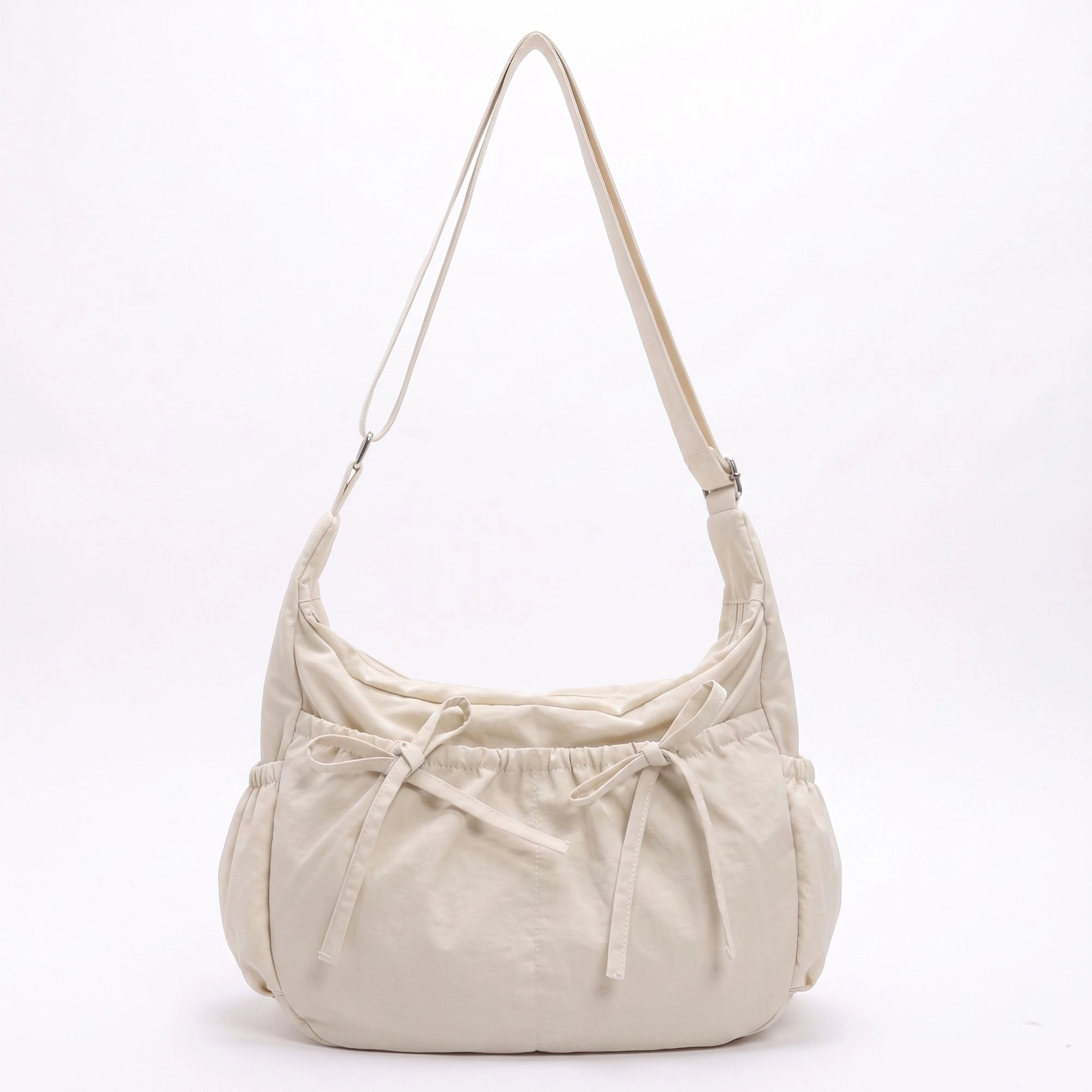 Alilang Women's Lightweight Bow Detail Hobo Shoulder Bag with Adjustable Strap and Multiple Pockets, Beige