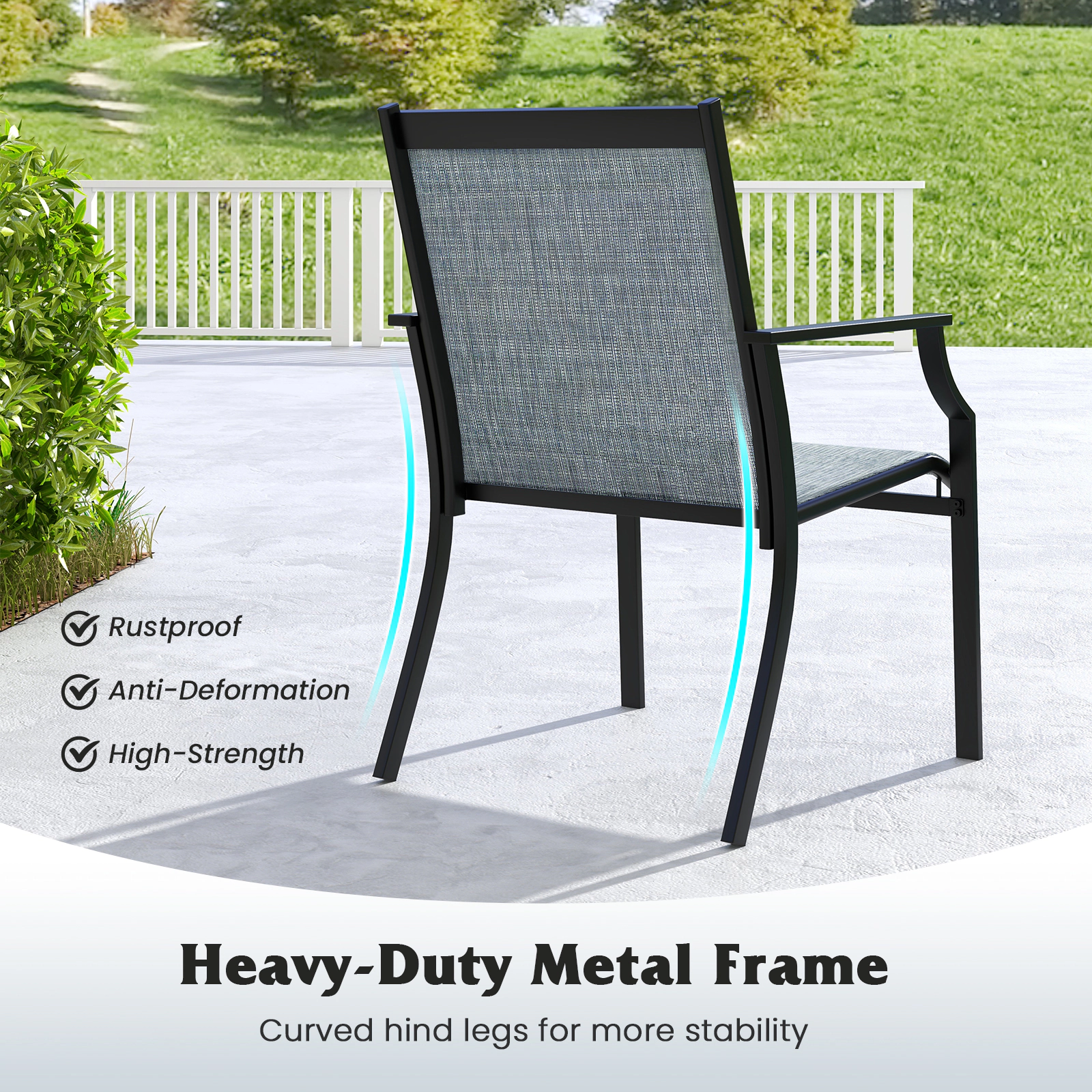 LJG 2 Piece Patio Dining Chairs Large Outdoor Chairs with Breathable Seat and Metal Frame