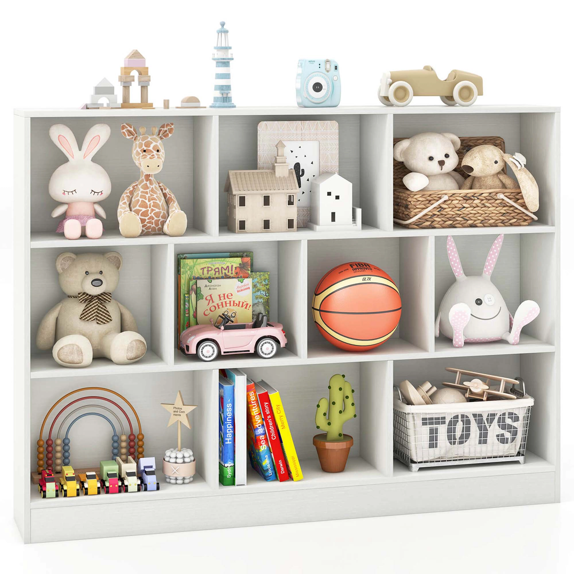 Costway 10-Cube Bookcase 41" Wooden Toy Storage Organizer for Kids Bookshelf Natural