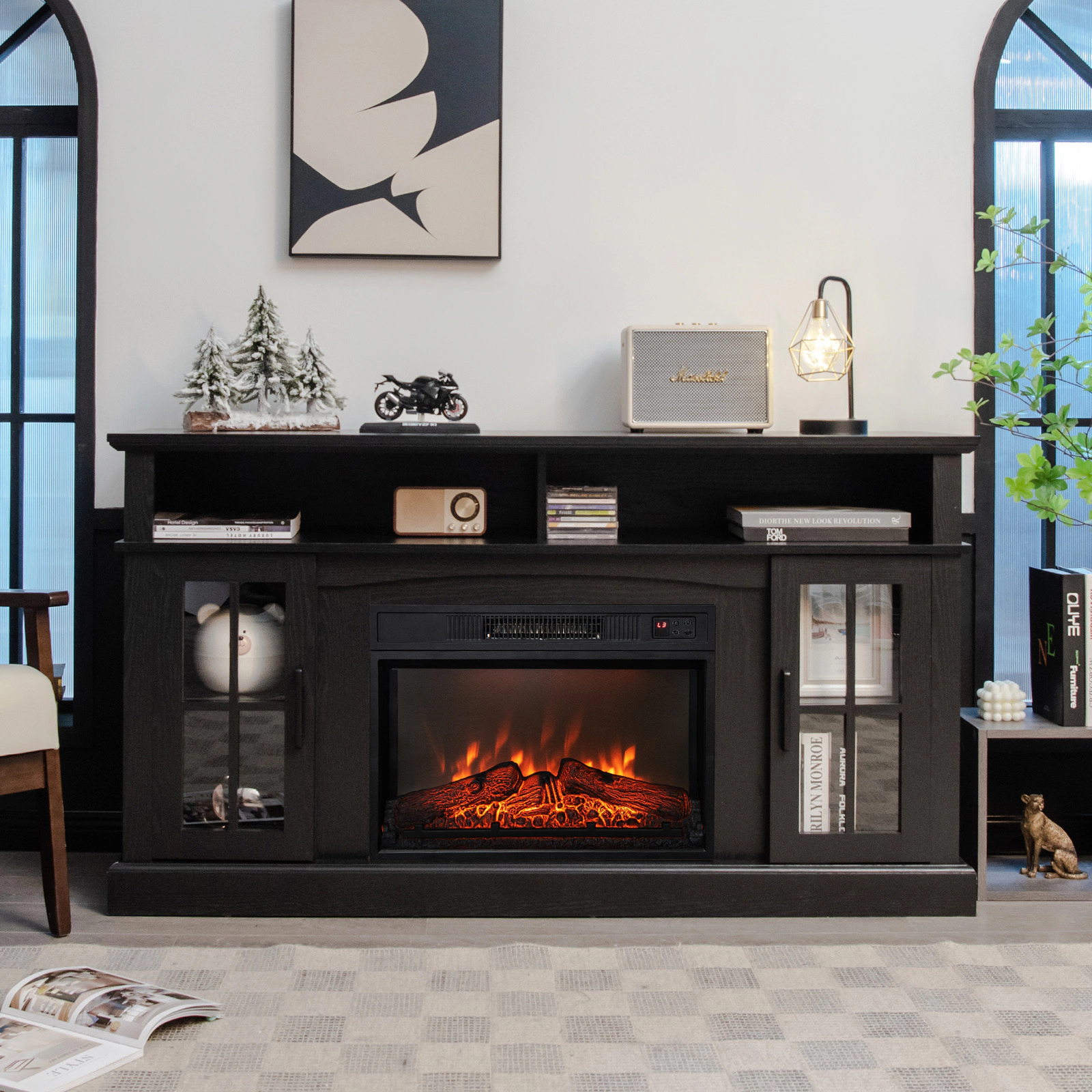 LJG Fireplace TV Stand for TVs up to 65 Inch with Side Cabinets and Remote Control