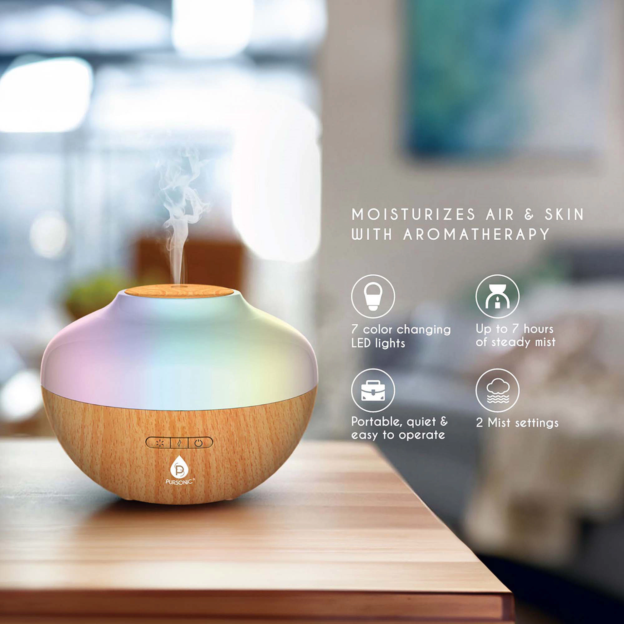 Pursonic Home Aromatherapy Bundle: Sunset Lamp, Aroma Diffuser & 6 Essential Oils