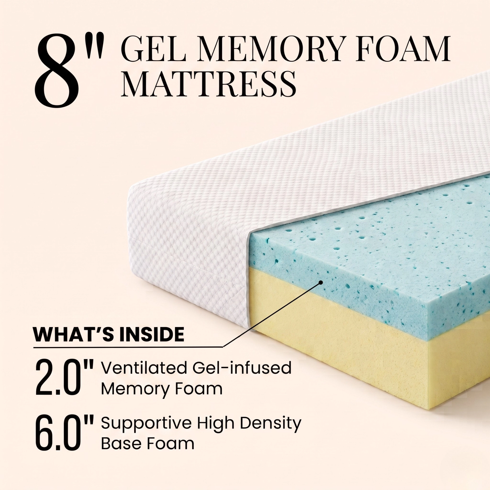 Atlas Mattress 8" Gel Memory Foam Medium Tight Top - Bed in a Box