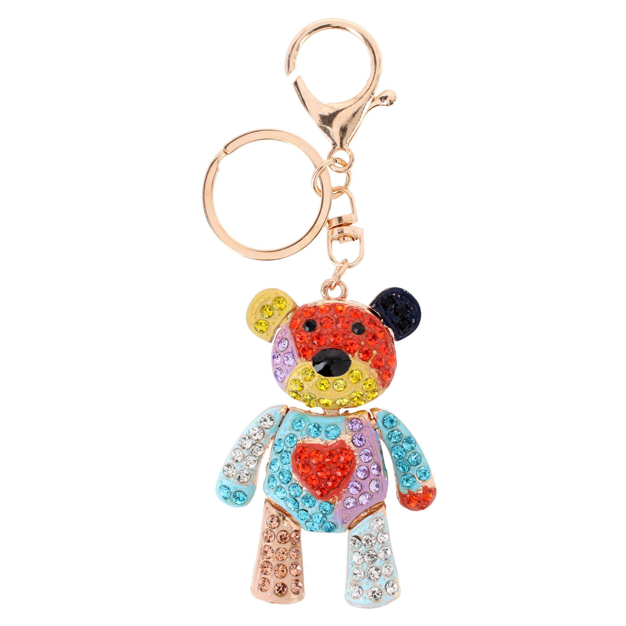 CTM Women's Rainbow Rhineston Teddy Bear Bag Charm & Keychain