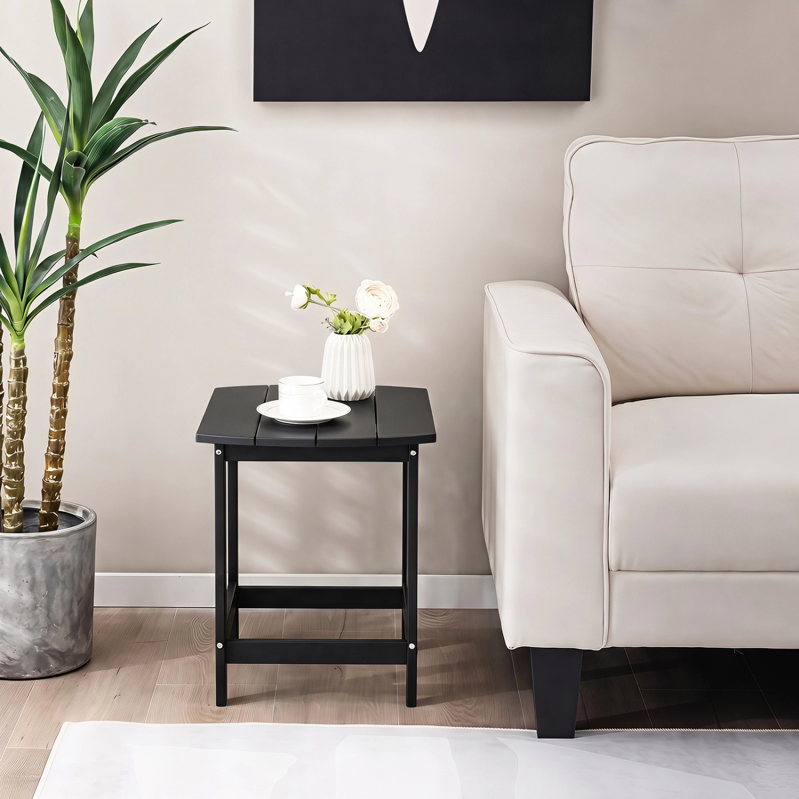 SUGIFT Black HDPE Outdoor Side Table, 19 x 14.5 x 18 in