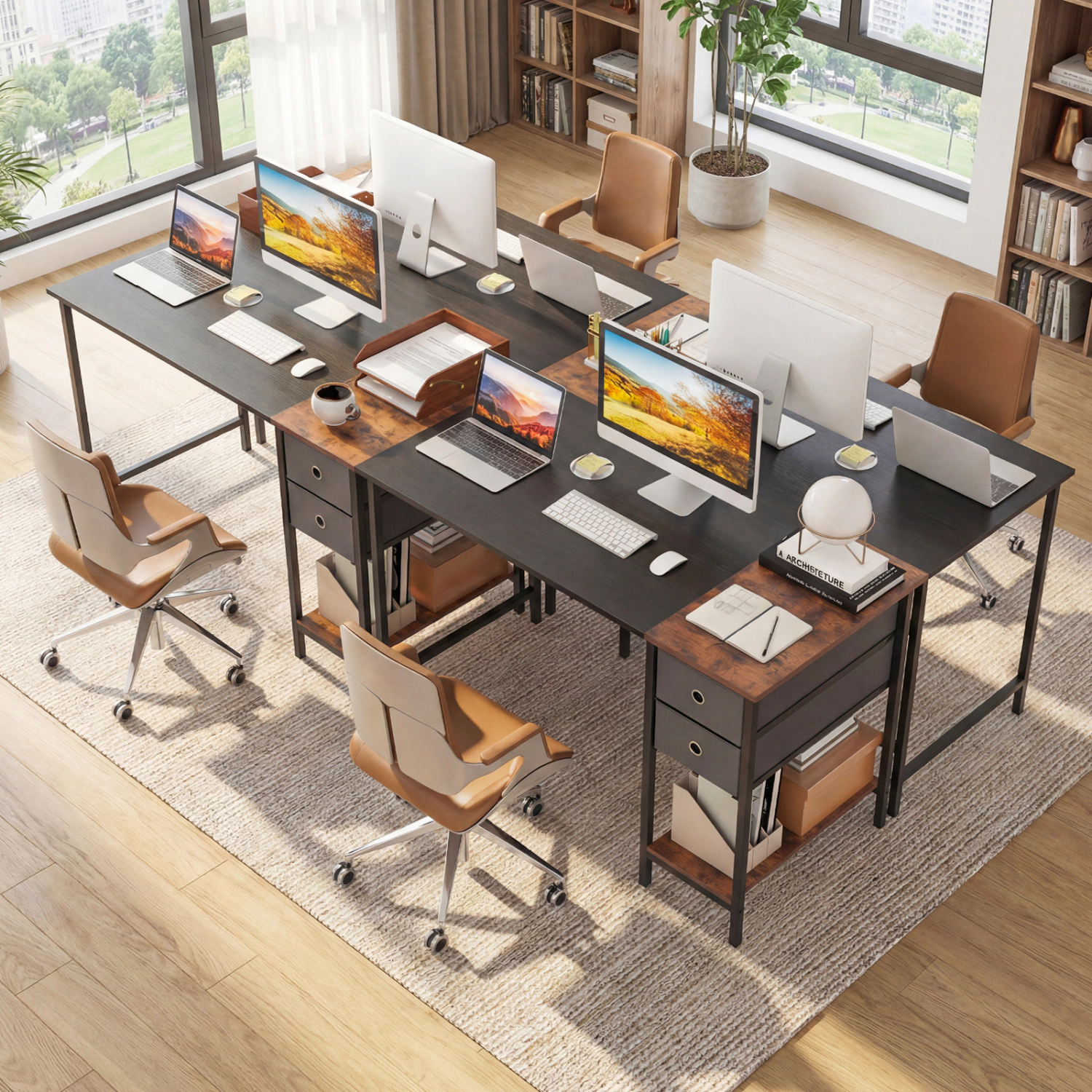 LJG 48 Inch Computer Desk with 2 Fabric Drawers Industrial Home Office