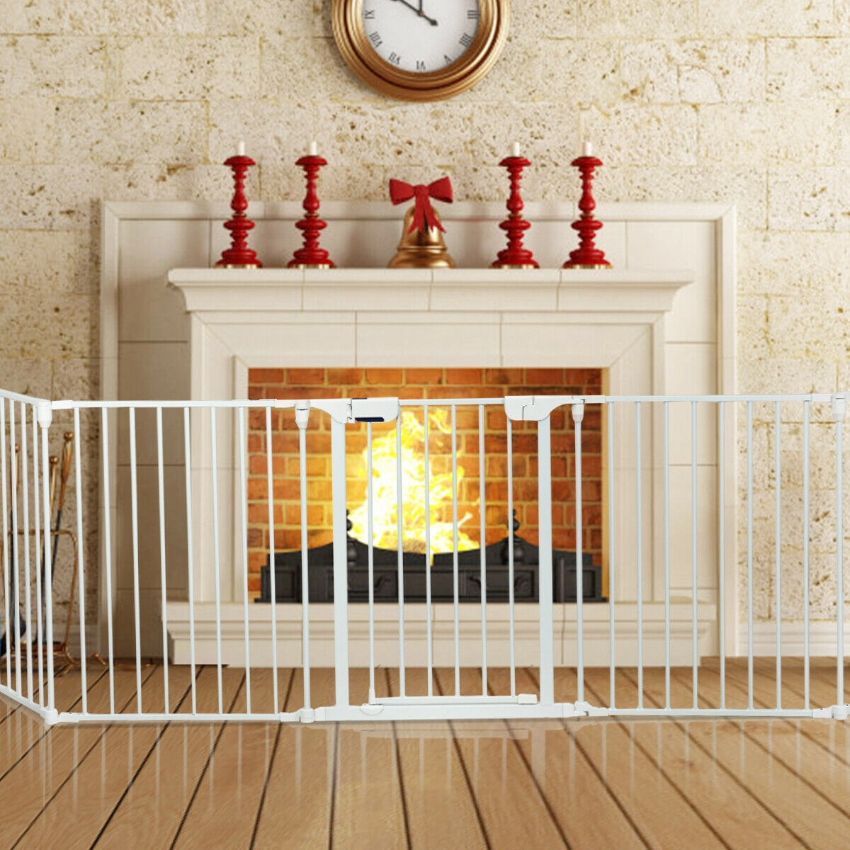 SUGIFT 115 Inch 5 Panel Adjustable Baby Gate White Wide Fireplace Fence