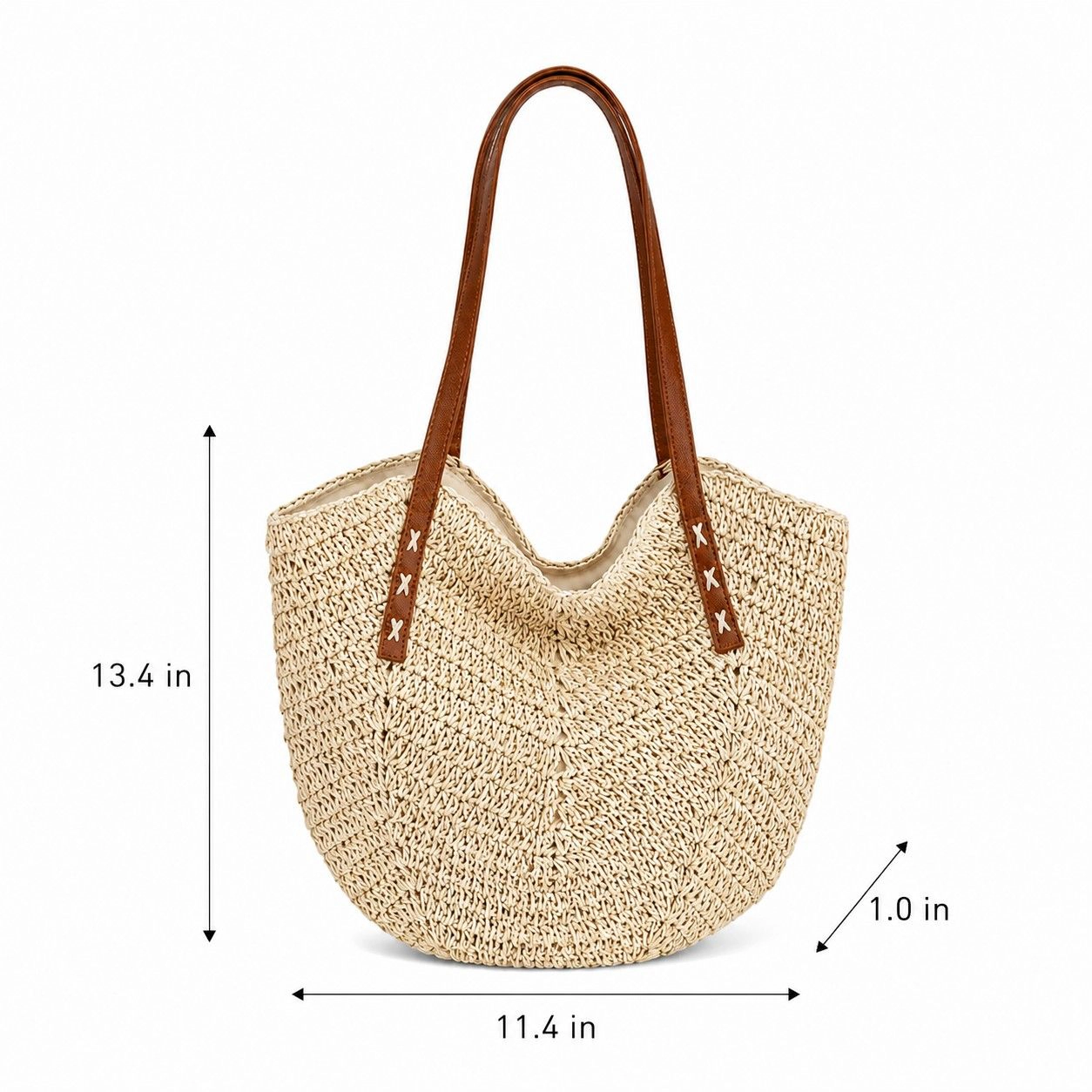 Alilang Women's Woven Straw Tote Bag Large Capacity Shoulder Handbag Vacation Beach Everyday Carryall, Beige