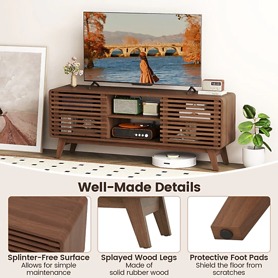 Hivvago Tv Stand For Tvs Up To 65" With Sliding Doors And Adjustable Shelves For Living Room