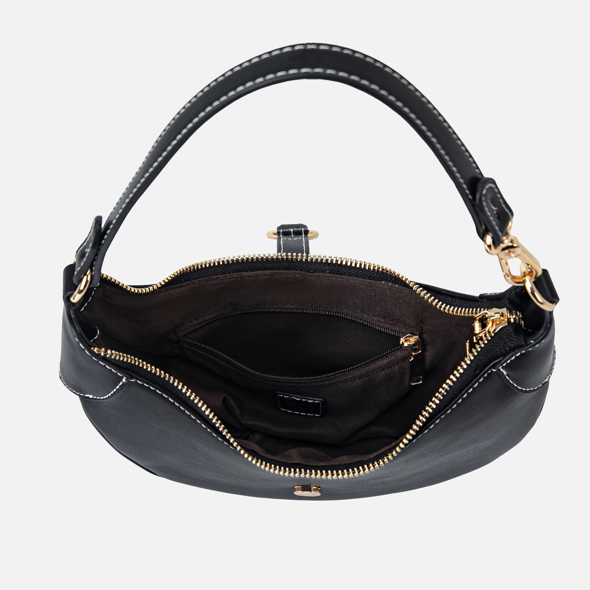 MKF Collection Neza Solid Crescent Crossbody Bag - Vegan Leather, Gold-Tone Hardware