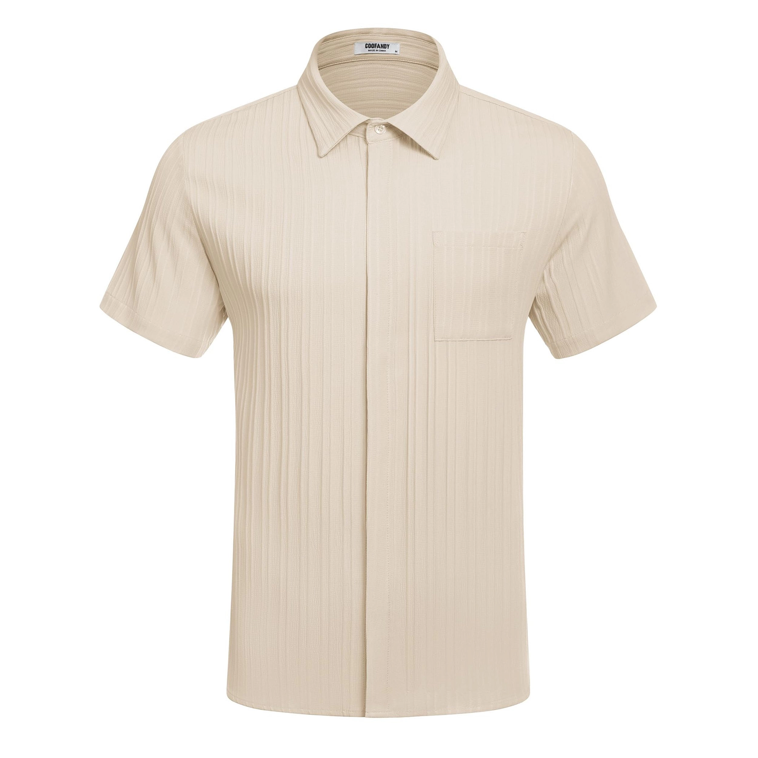 COOFANDY Men's Regular Fit Textured Short Sleeve Camp Shirt
