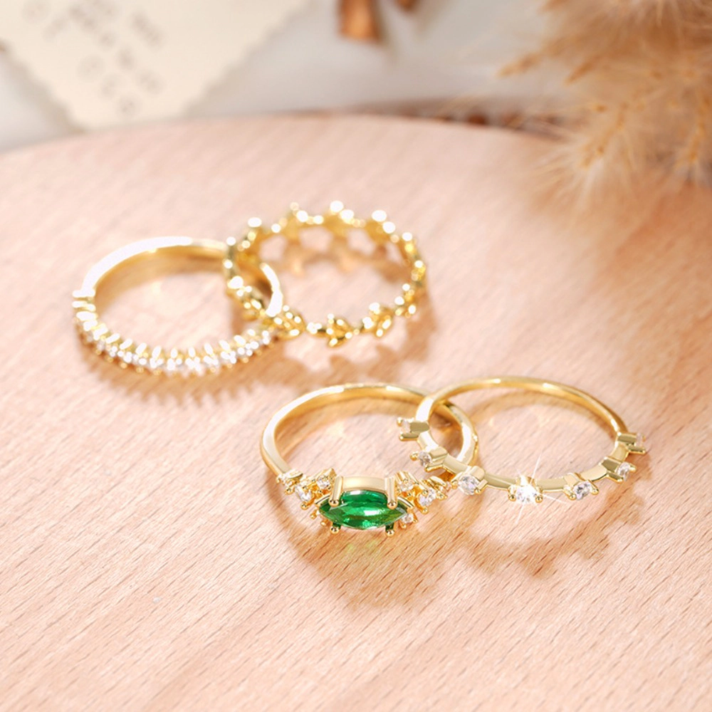 4-Piece Set Dainty Rings with Claw-Set Marquise Cubic Zirconia for Women