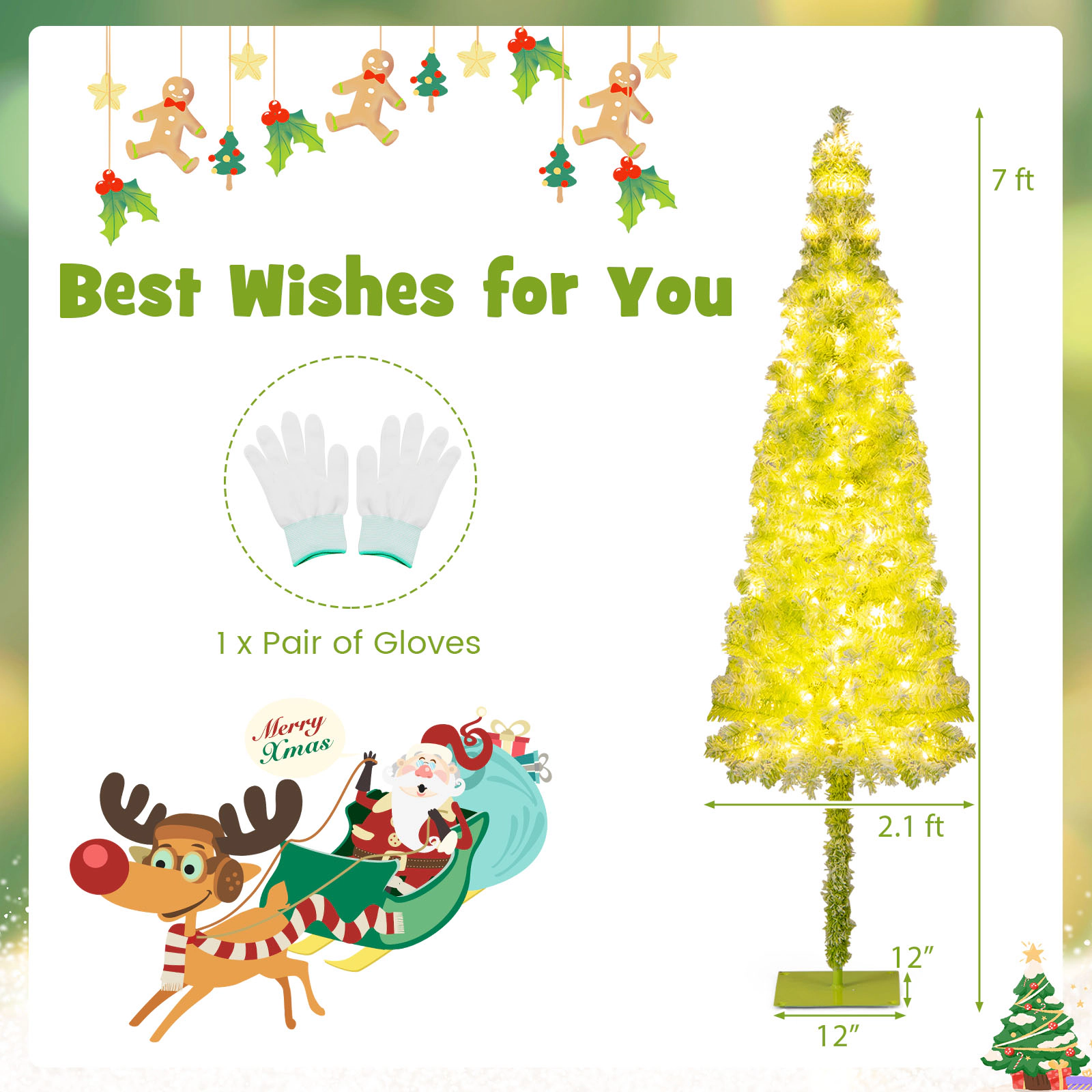 Costway 5/6/7 FT Whimsical Christmas Tree with Bendable Top, 216/290/366 Branch Tips, 80/120/160 LED Lights