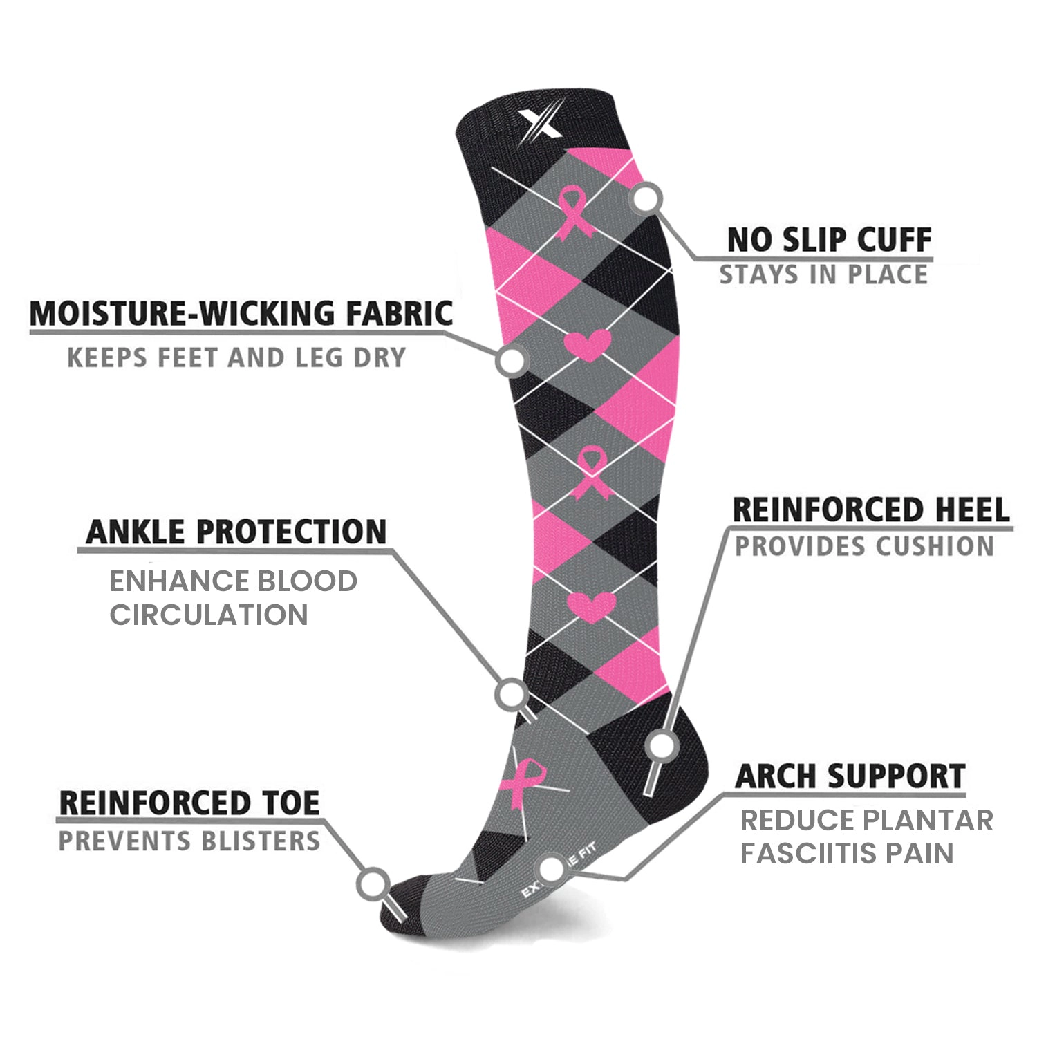 Extreme Fit Cancer Awareness Compression Socks