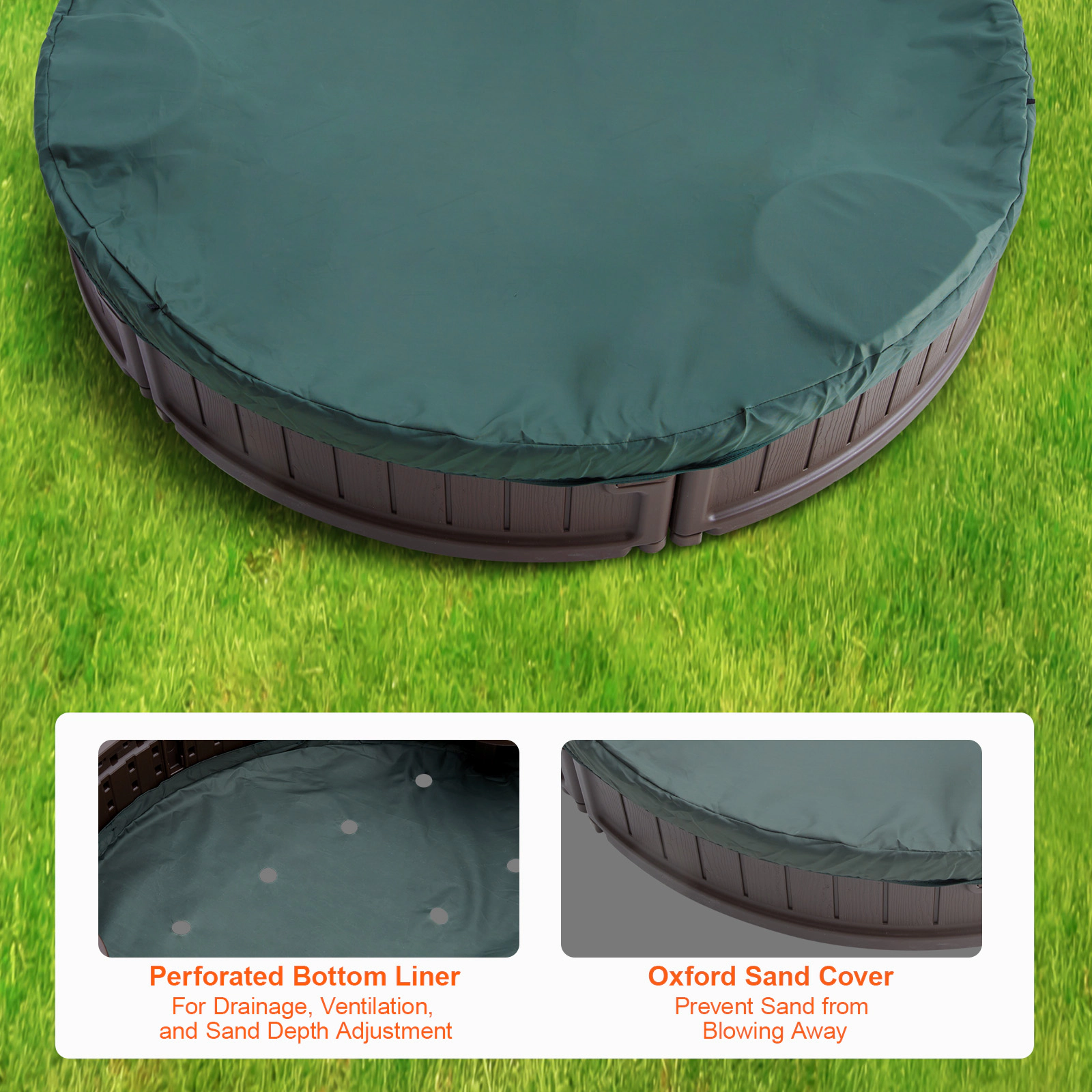 HONGGE Sandbox with Sand Pit and Bottom Liner for Outdoor Backyard Beach Park, Gift for Ages 3-12