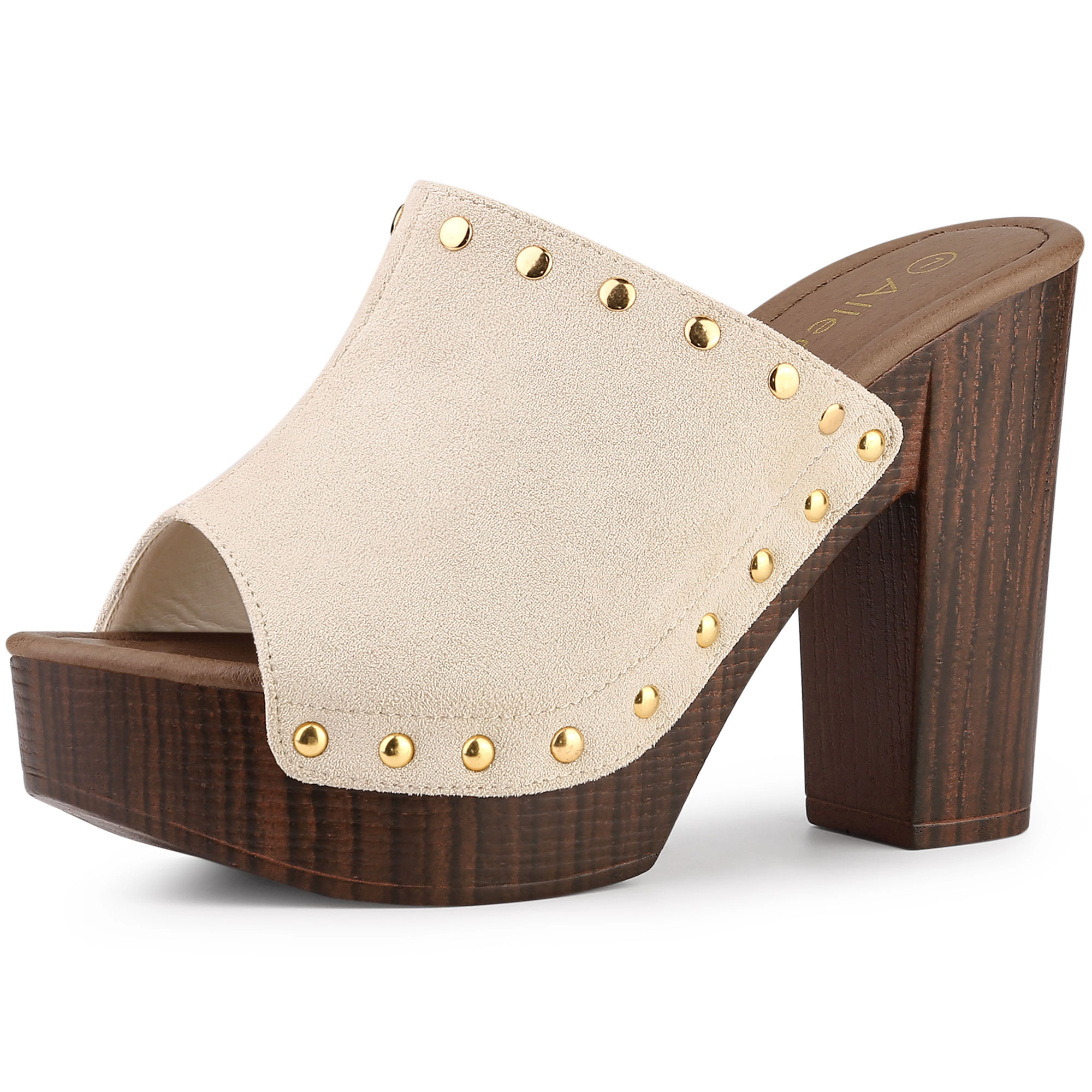 BLISSFUL STEP Women's Faux Suede Open Toe Chunky Heel Platform Sandals