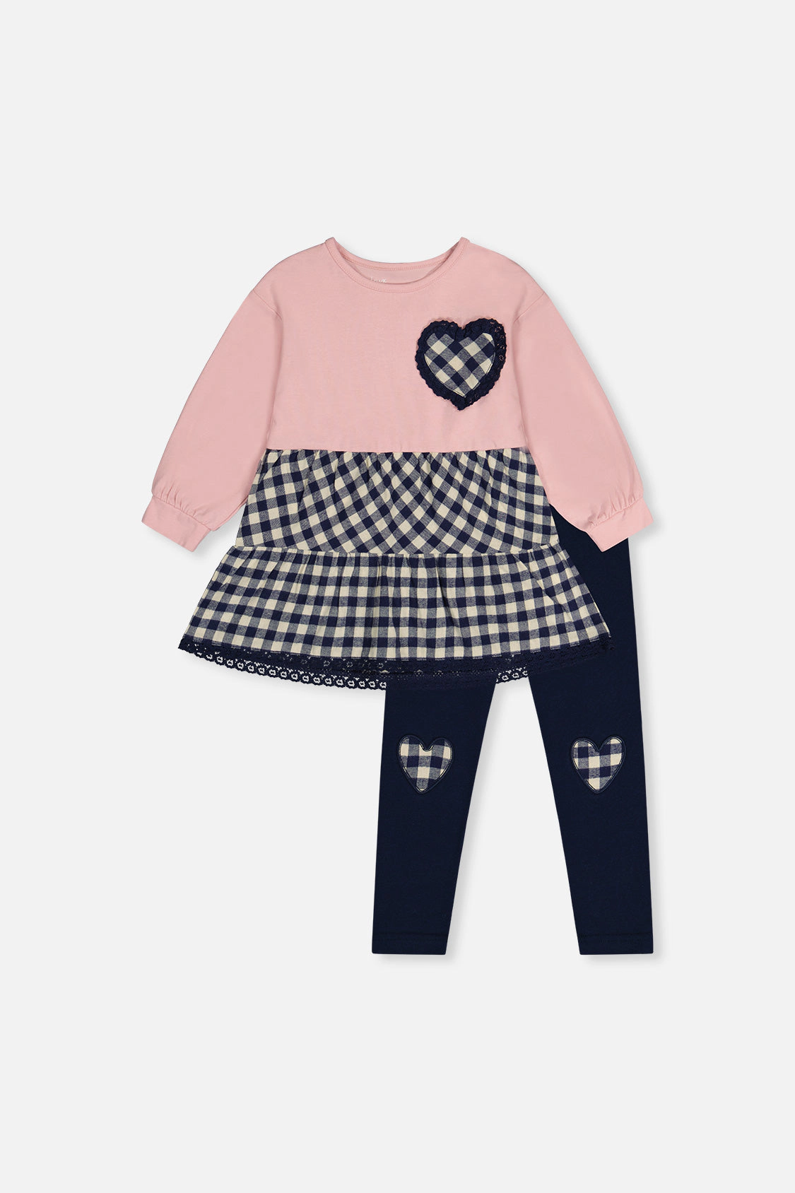 Deux par Girls Gingham Heart Tunic and Leggings Set