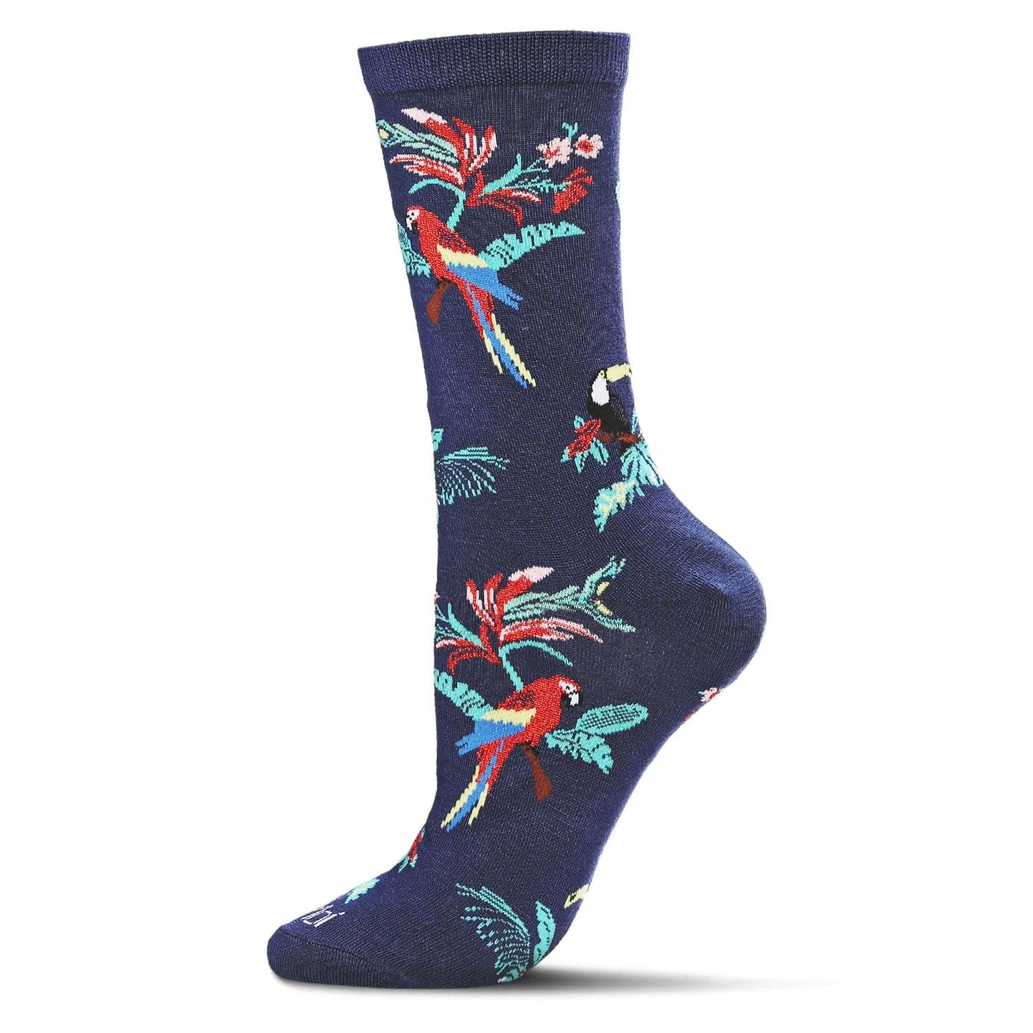 MeMoi Tropical Parrots Bamboo Blend Crew Socks
