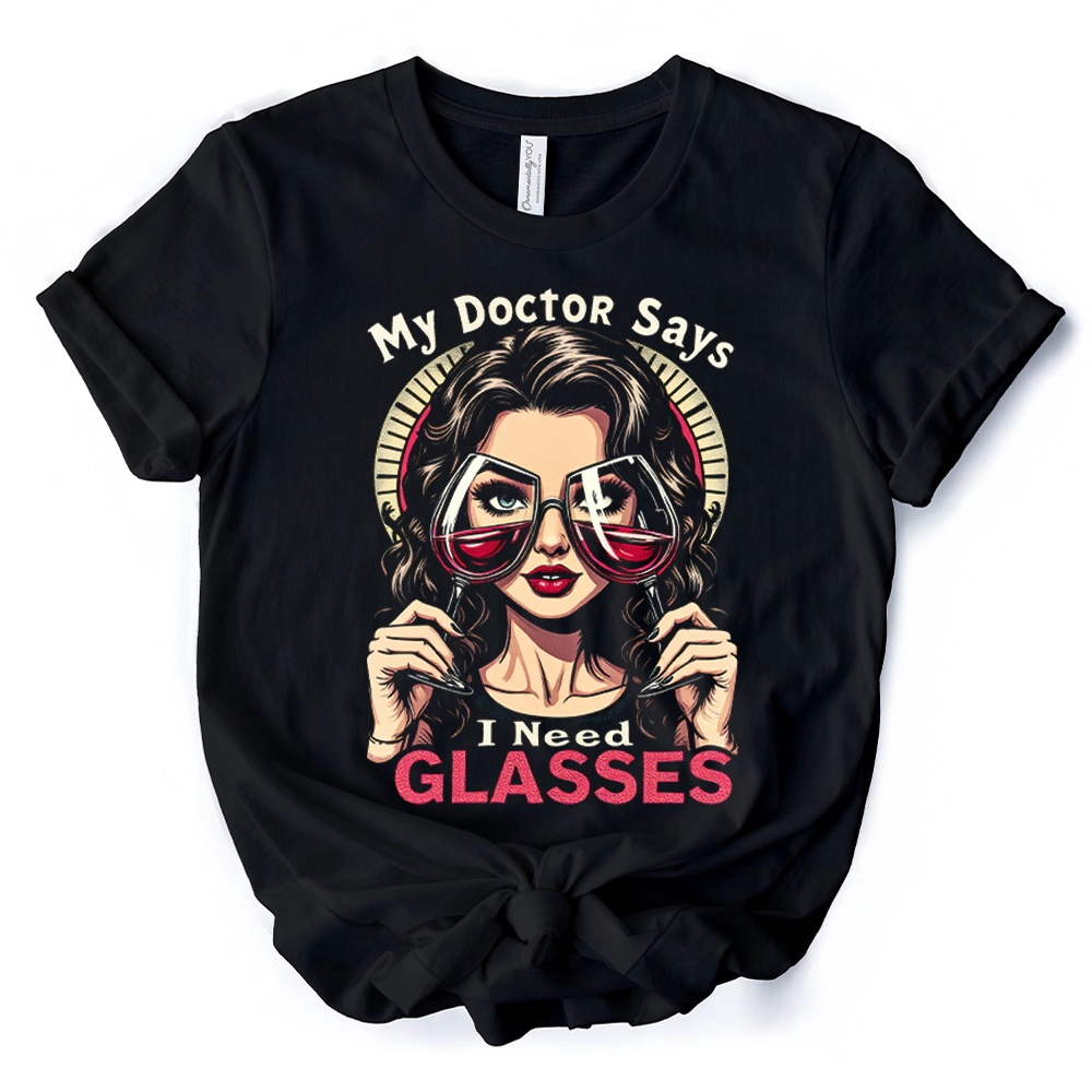 OrnamentallyYou Womens I Need Glasses Funny Wine T-Shirt