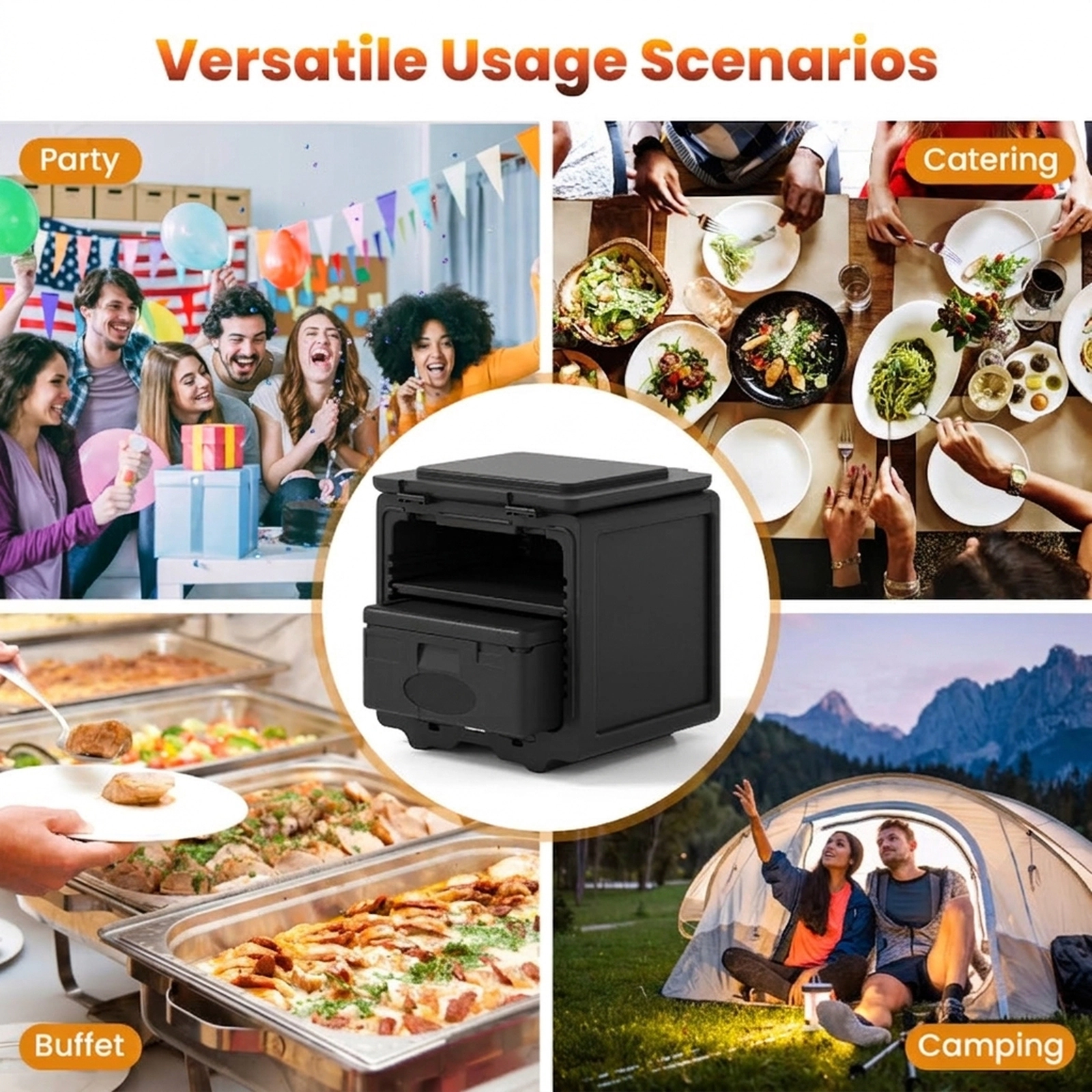 SUGIFT 2-Tier Insulated Food Pan Carrier Food Warmer Box with Removable Tray and Locking Buckles