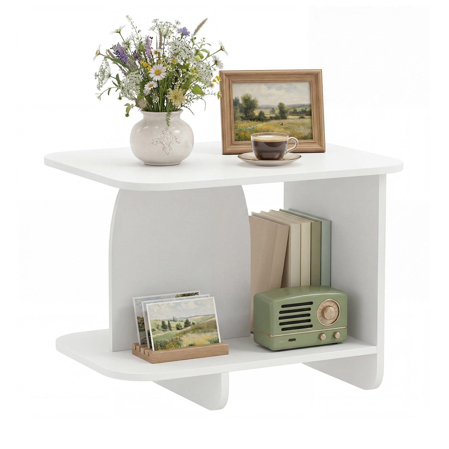 LJG End Table 2-Tier Sofa Side Table with Storage Shelf for Small Space