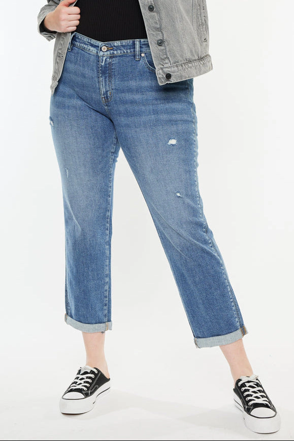 Kancan Women's Plus Mid Rise Slim Boyfriend Jeans Yvonne
