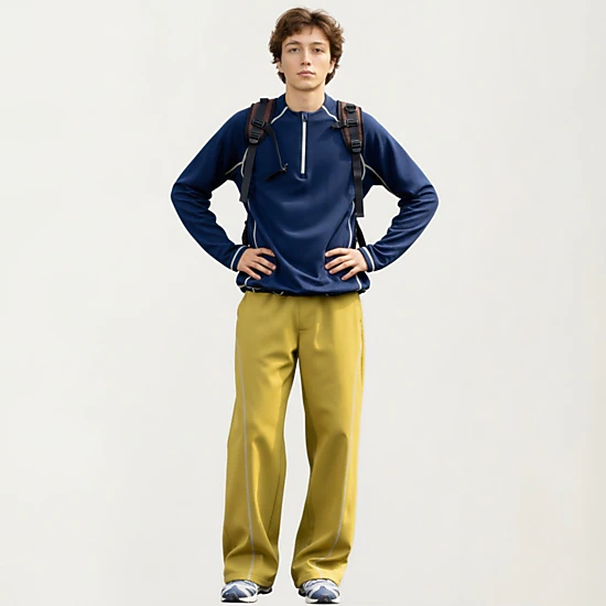 Anna-Kaci Men's Long Sleeve Half-Zip Pullover Top with Textured Knit Fabric and Contrast Seam Detailing