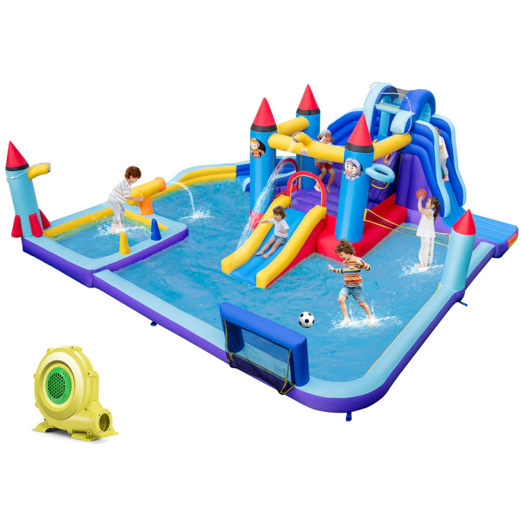 Hivvago Rocket Theme Inflatable Water Slide Park with 950W Blower