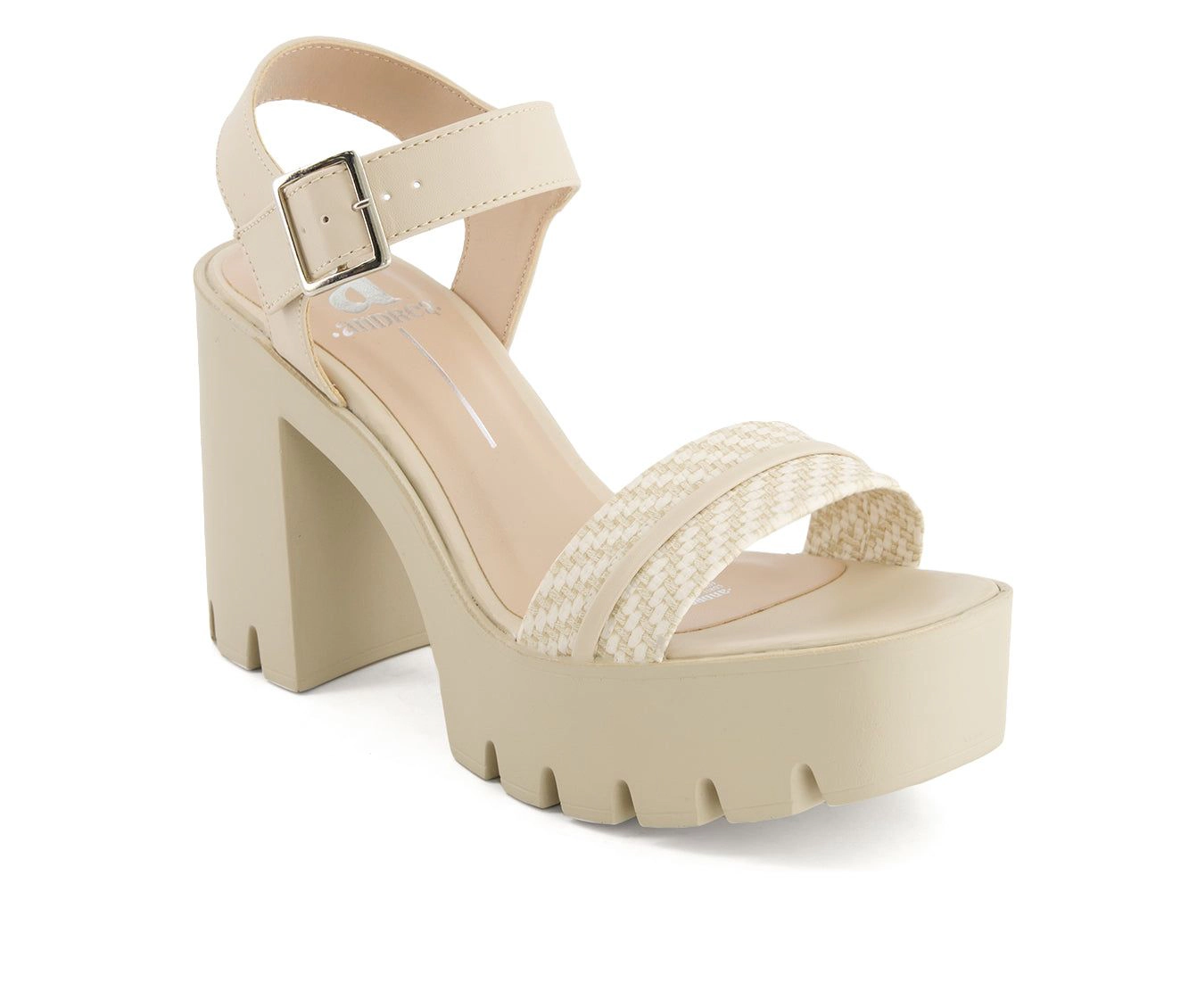 Andrea Womens Ankle Strap Serrated Sole Heeled Sandals
