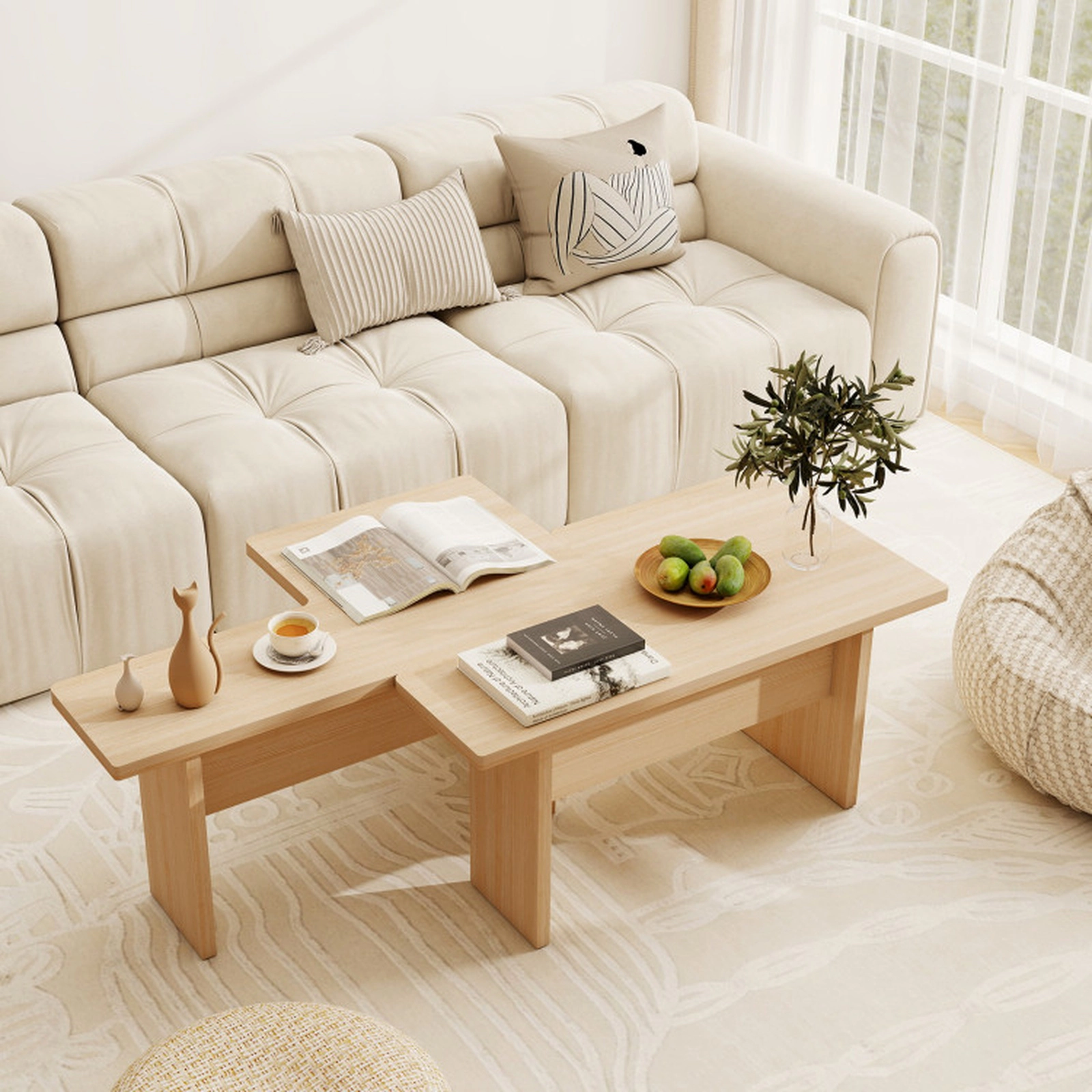 SUGIFT Set of 2 Modular L-Shaped Engineered Wood Coffee Tables 35.5-in x 20-in x 16.5-in 155-lb Capacity Oak