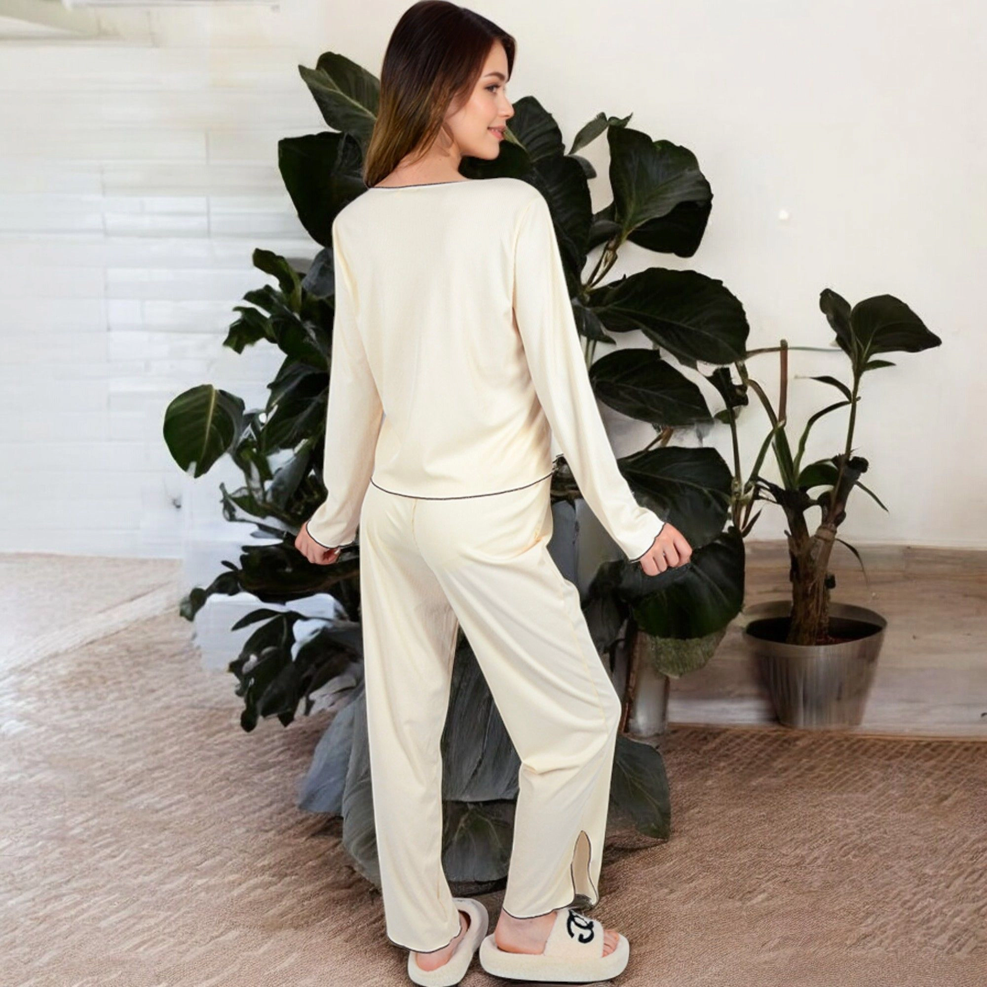 Anna-Kaci Women's Satin 2-Piece Pajama Set with Button Up Long Sleeve Top and Relaxed Fit Pants