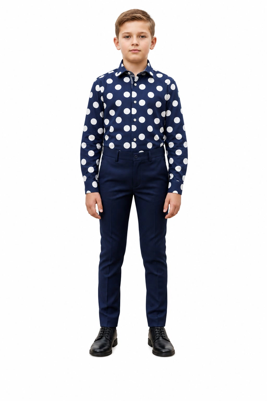 Elie Balleh Boys Slim Fit Long Sleeve Polka Dot Shirt