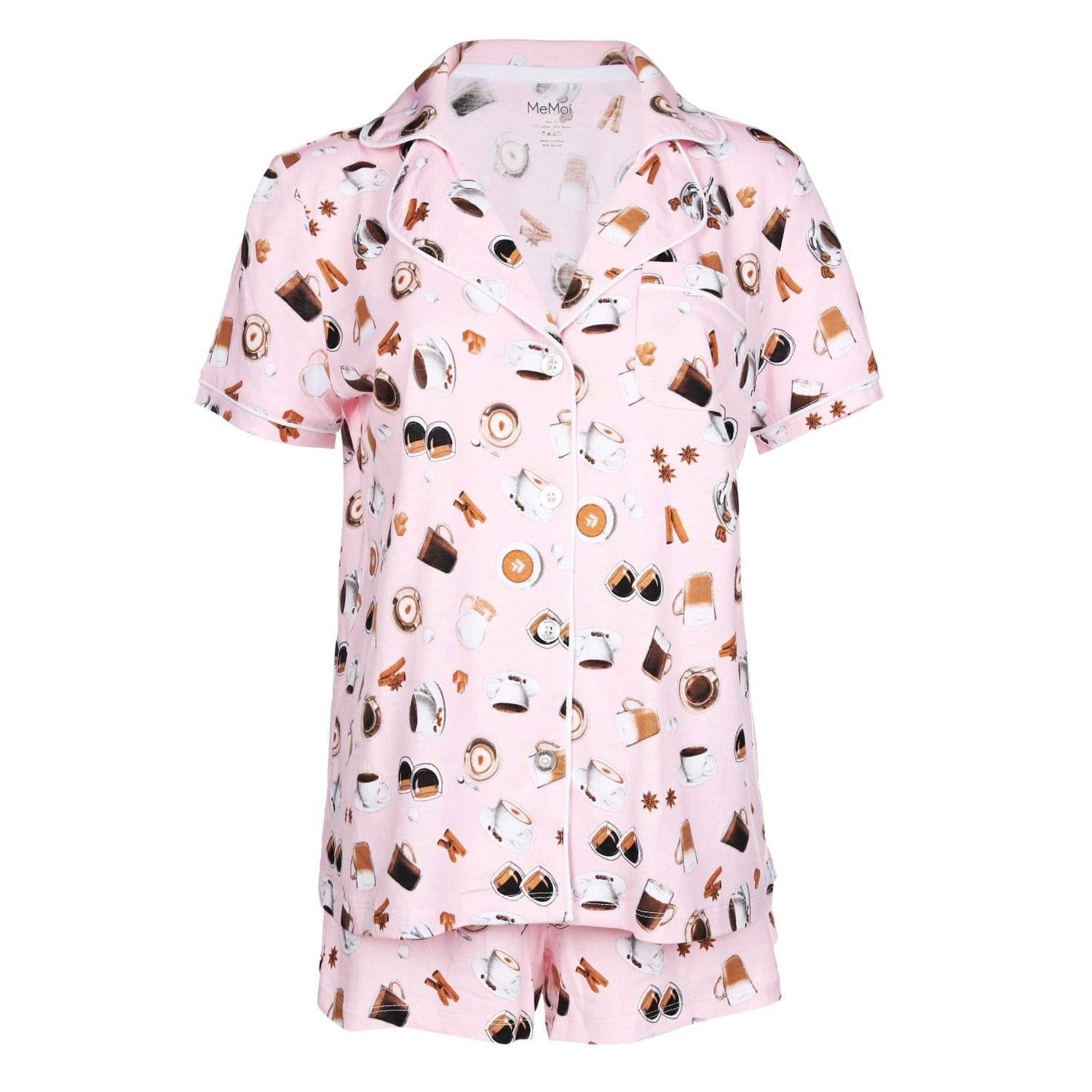 MeMoi Women's Coffee Lovers Notch Collar Cotton Blend Pajama Set