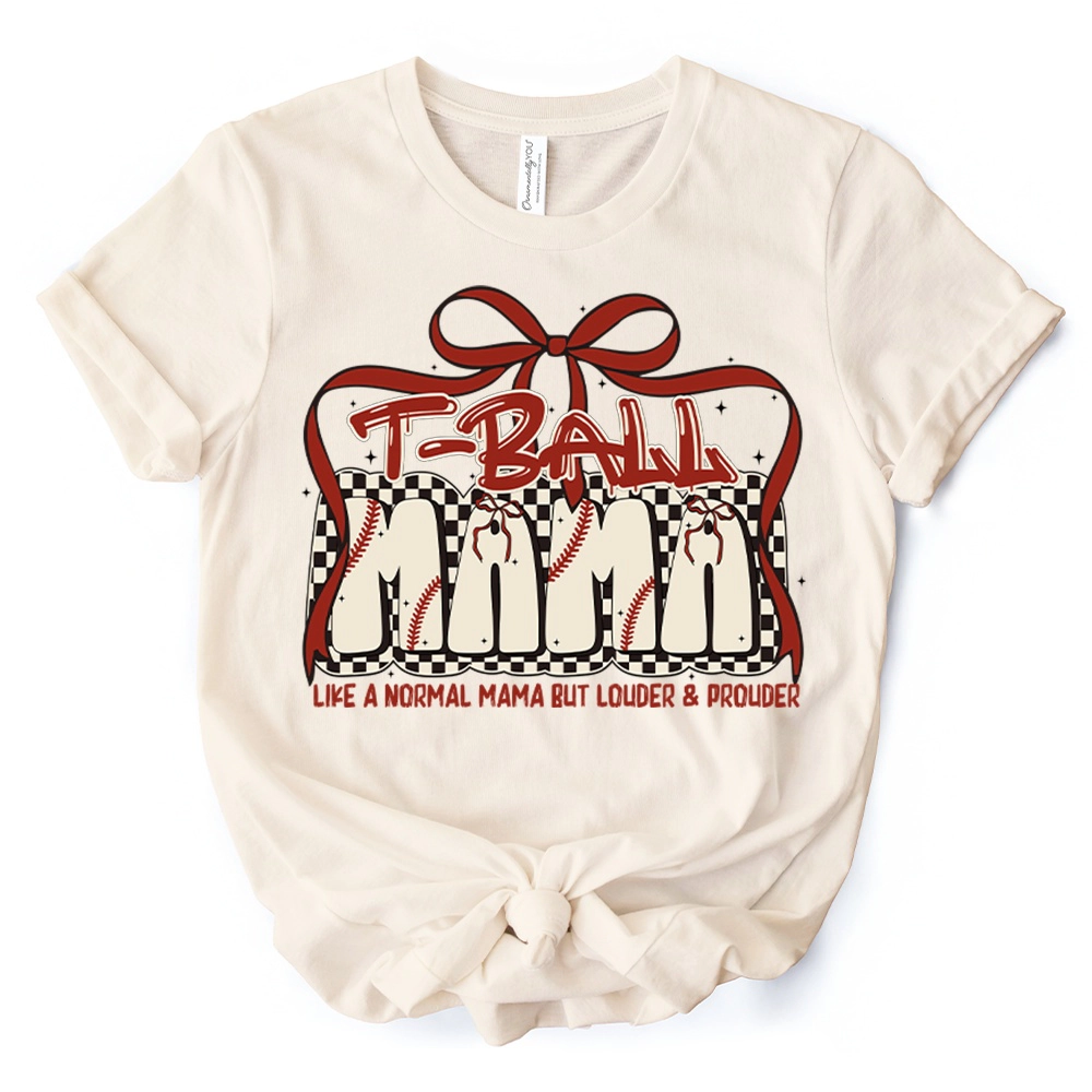 OrnamentallyYou Womens T-Ball Mama Coquette Red Bow T-Shirt