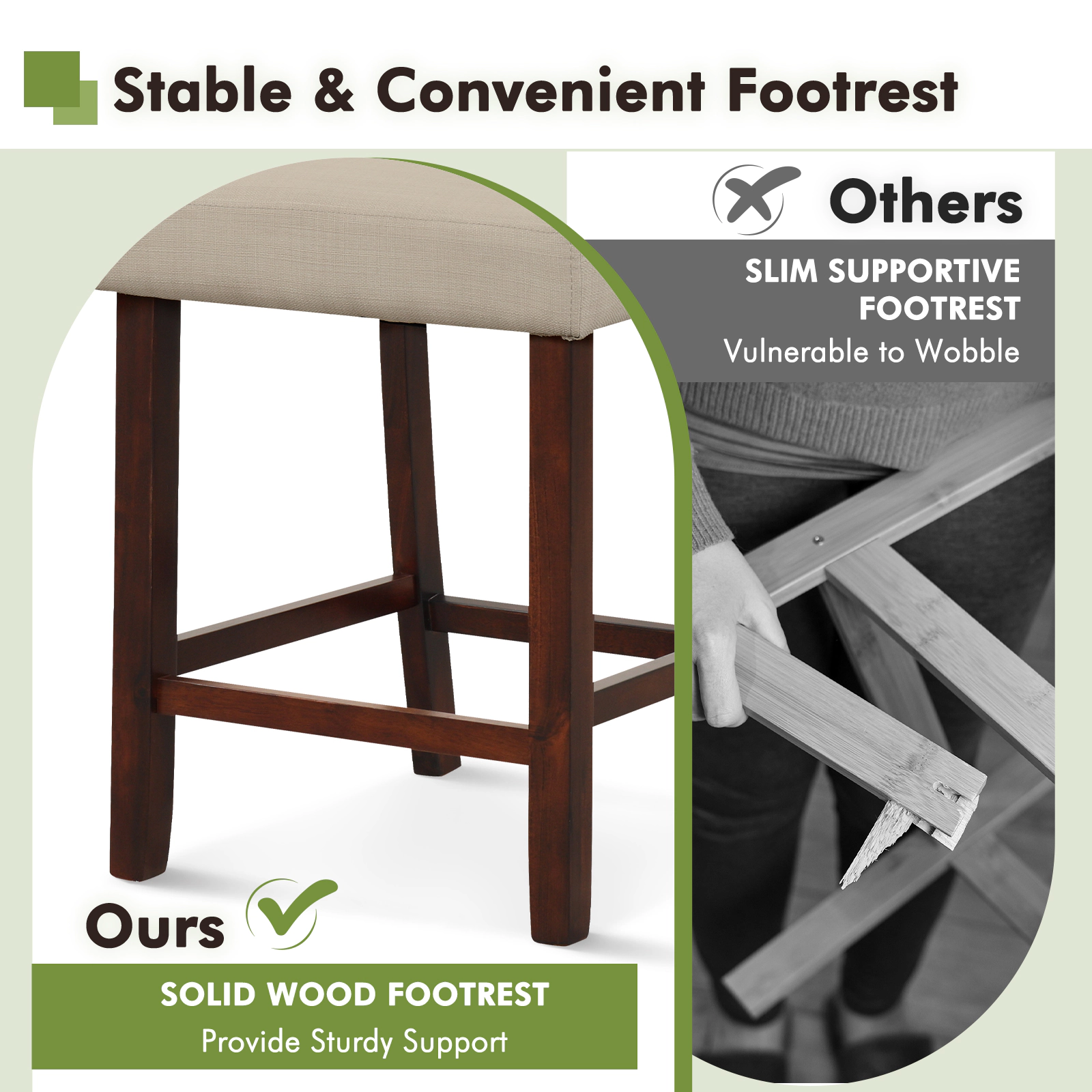 SUGIFT Set of 2 15-in Hollowed Back PVC Leather Upholstered Rubber Wood Legs and 400-lb Rated Bar Chairs Brown
