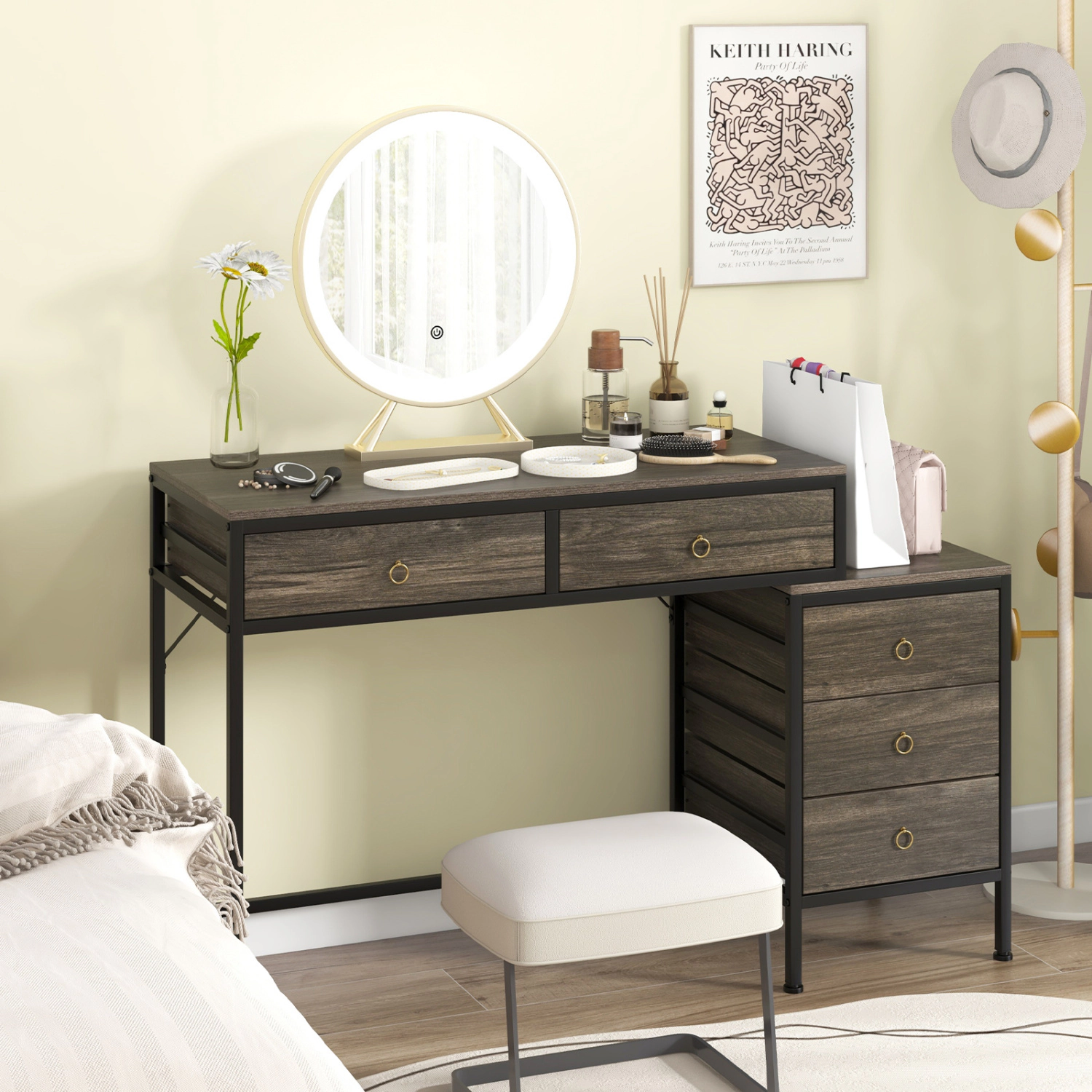 LJG Computer Desk with 5 Drawers Home Office Side File Cabinet