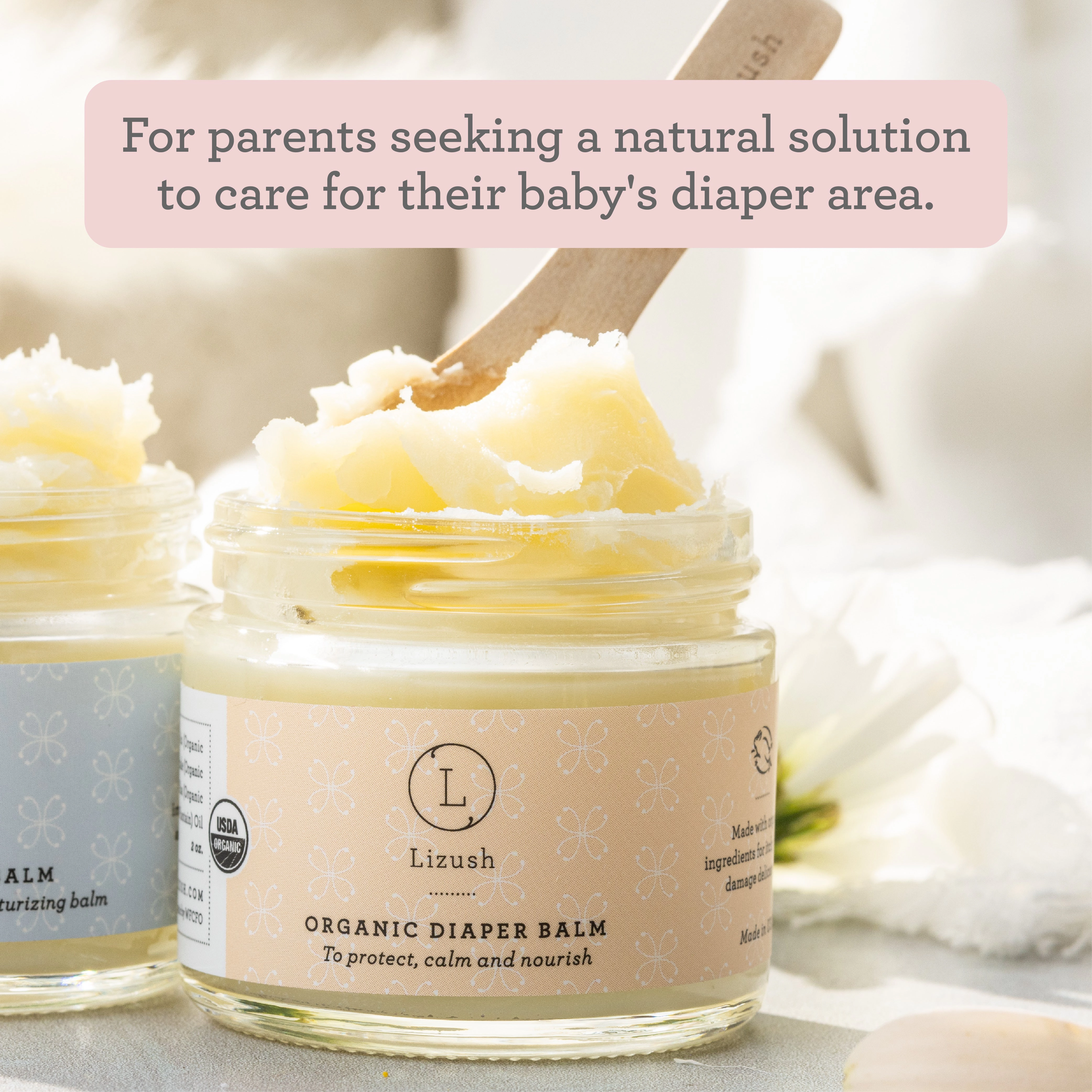 Lizush Organic Diaper Balm - USDA Organic, Soothing Diaper Rash Relief 2 oz