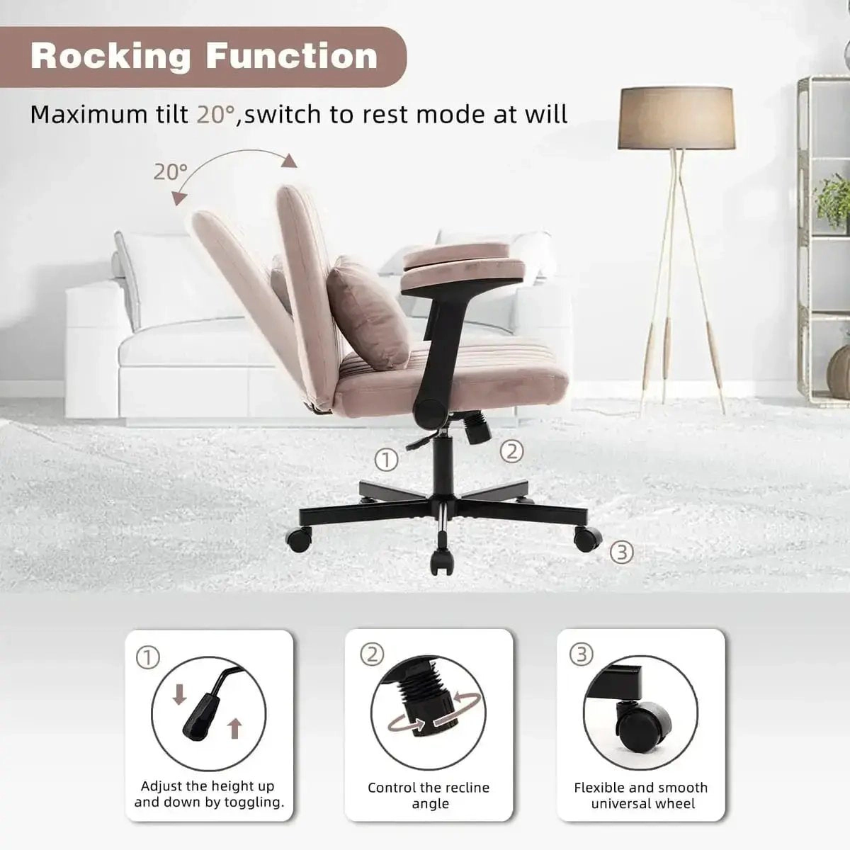 Platinum-Level Office Chairs Dark Pink Velvet Criss-Cross Armchair with Wheels & Memory Foam Pad