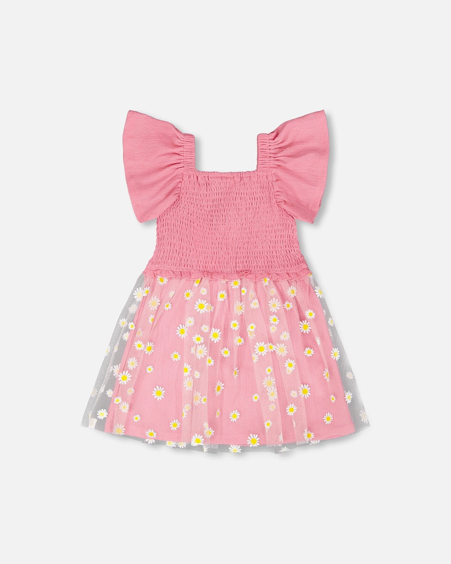 Deux par Girls Mesh and Crinkle Jersey Dress with Smocking