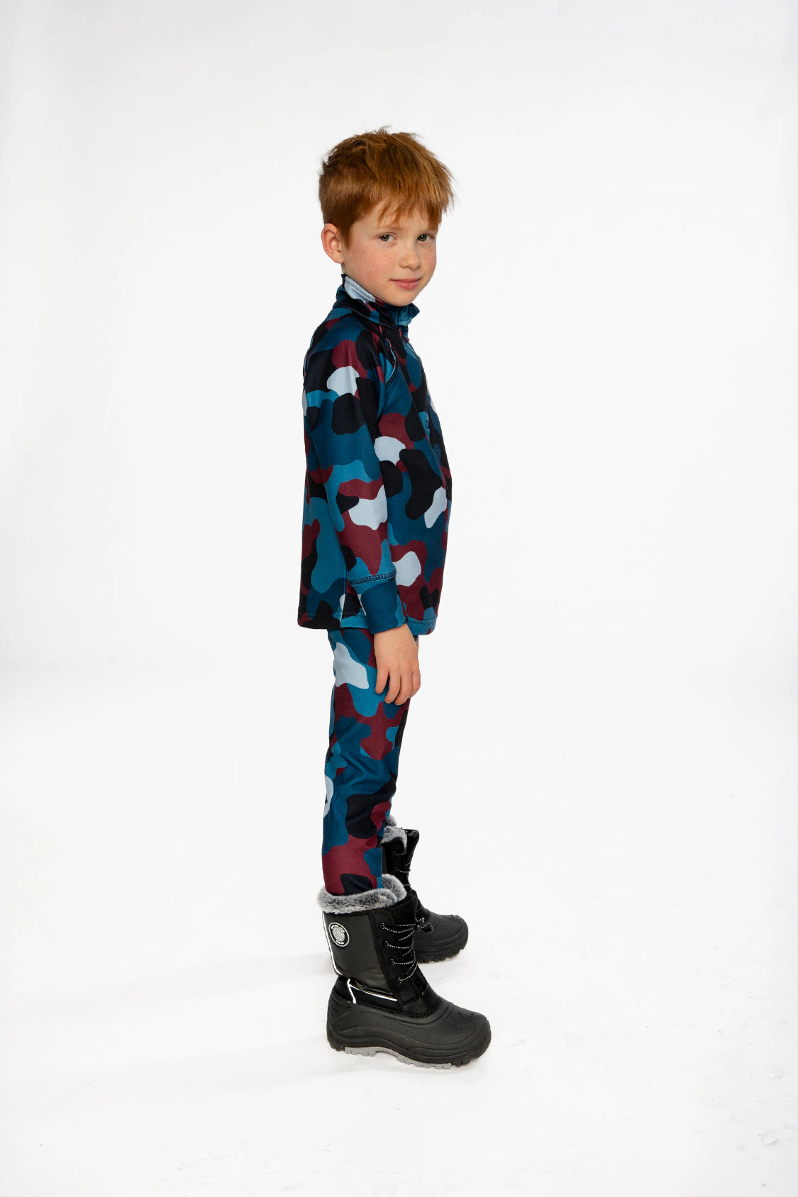 Deux par Deux Boys Two Piece Camouflage Print Half-Zip Thermal Underwear Top and Pants Set