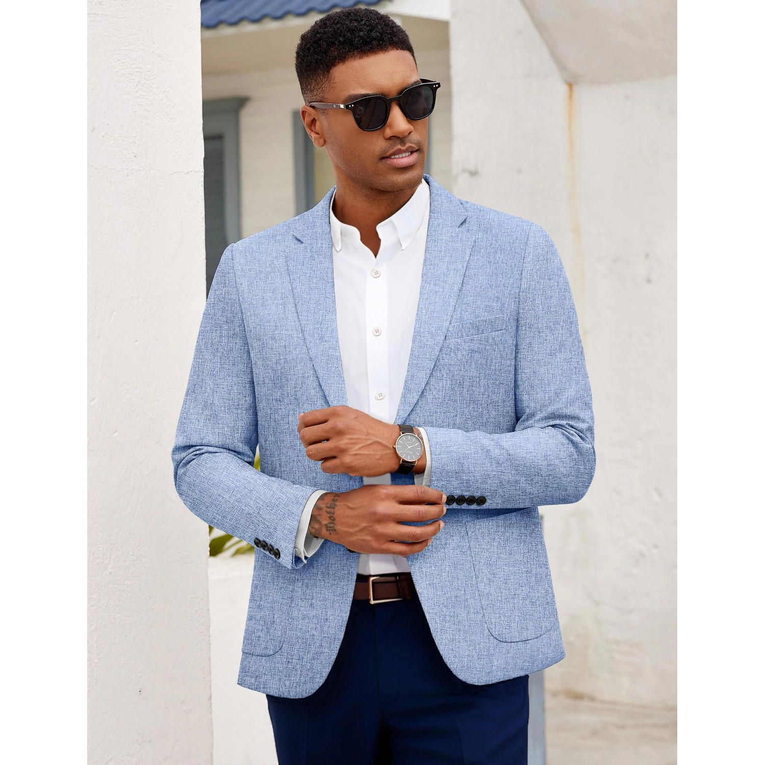 COOFANDY Mens Casual Long Sleeve Button Down Collar Shirt Solid Chest Pocket Tops